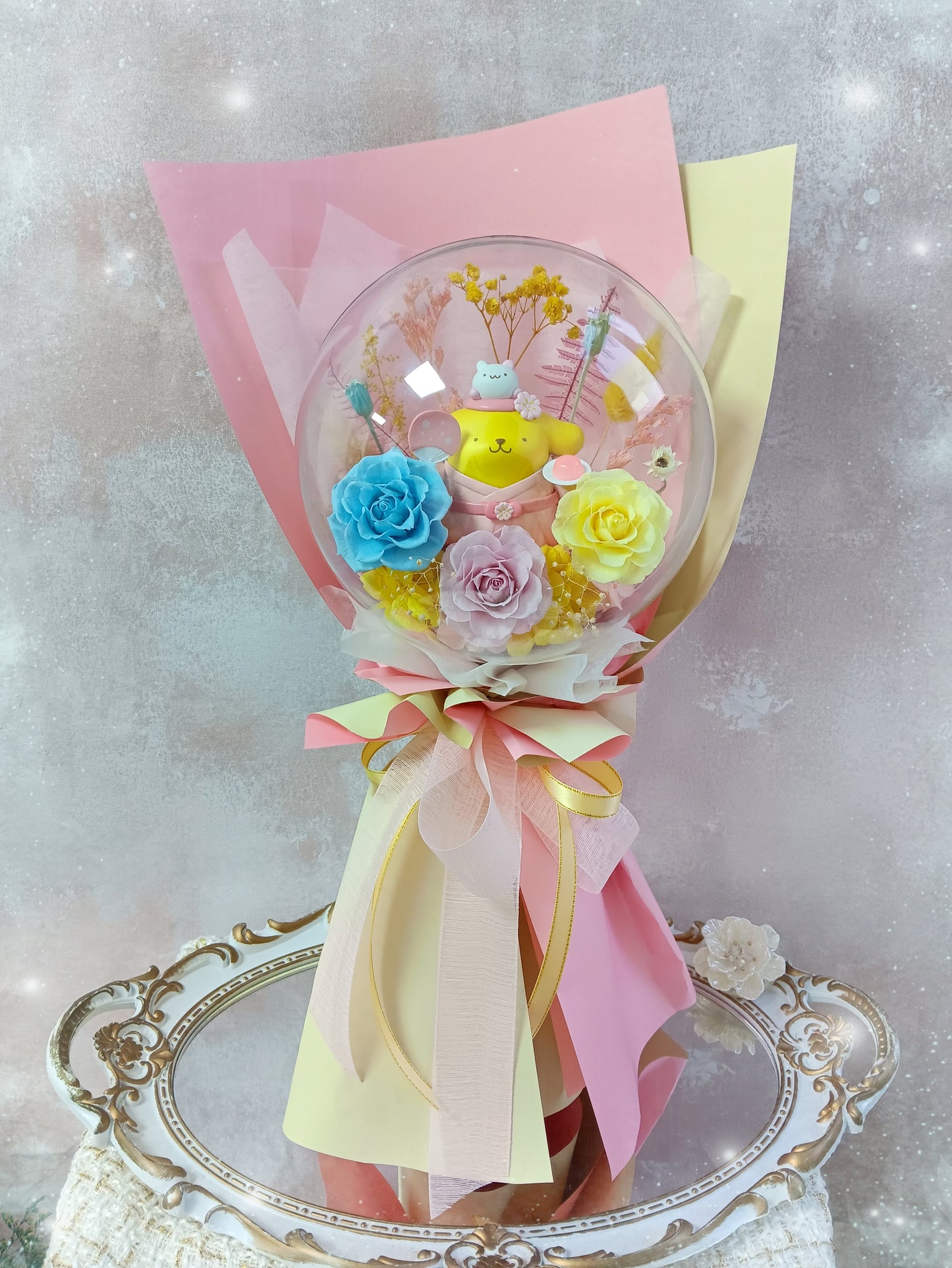 🌸(訂造)布甸狗保鮮花波波球花束