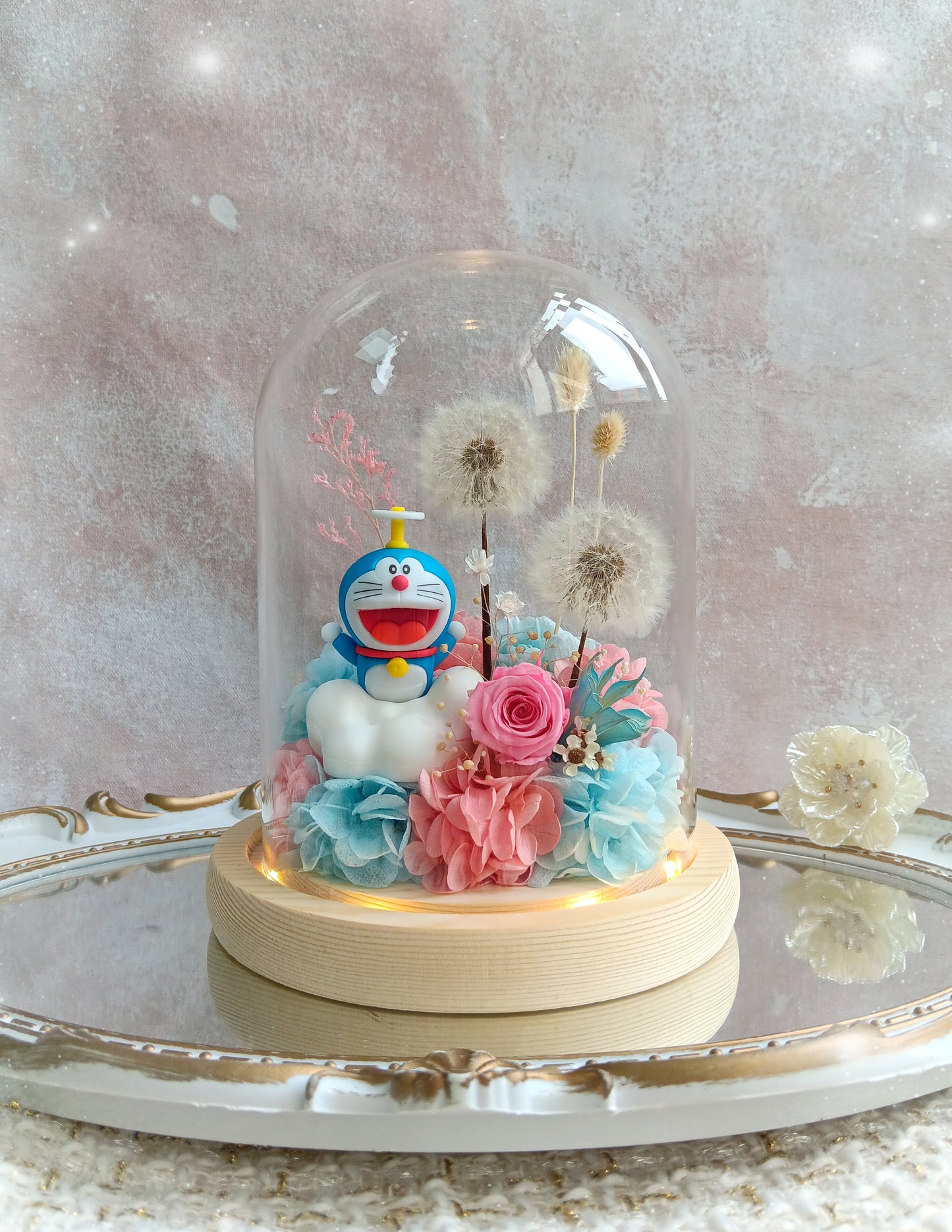 🌸(訂造)多啦A夢保鮮花蒲公英玻璃瓶