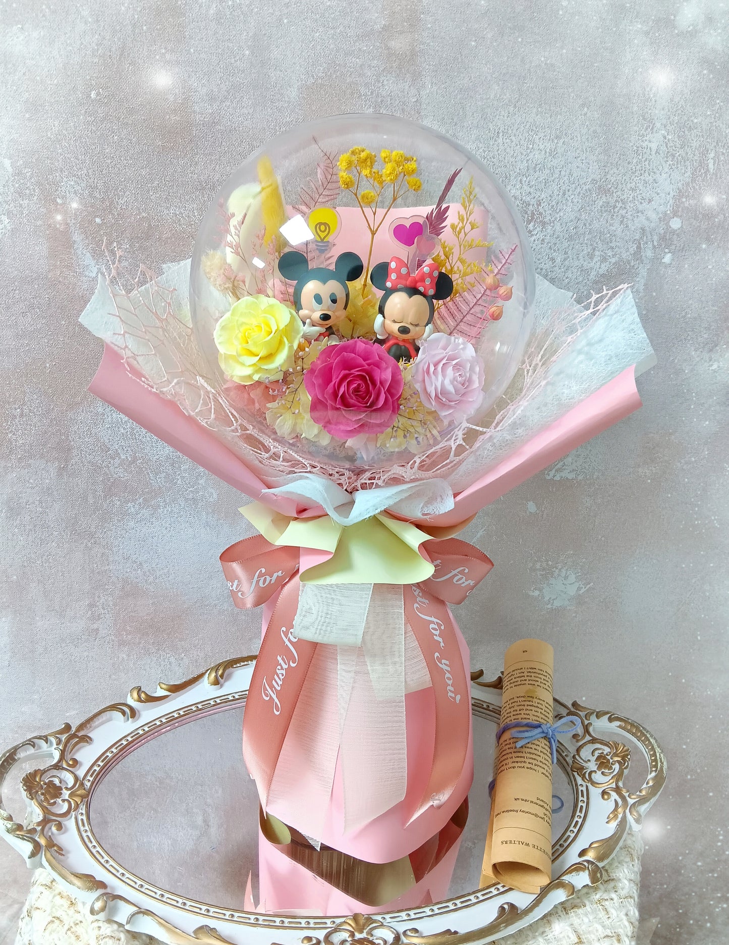🌸(訂造)米奇&米妮保鮮花波波球花束