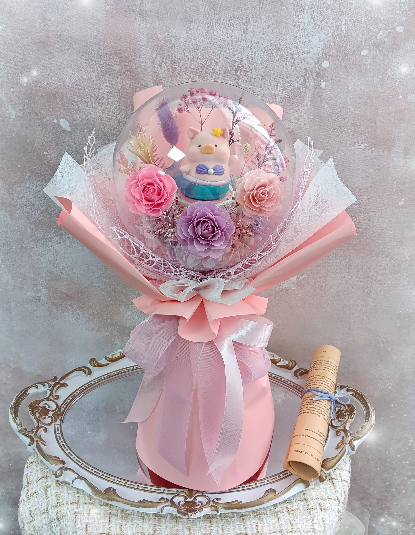 🌸(現貨)限時優惠價✨️lulu豬保鮮花波波球花束