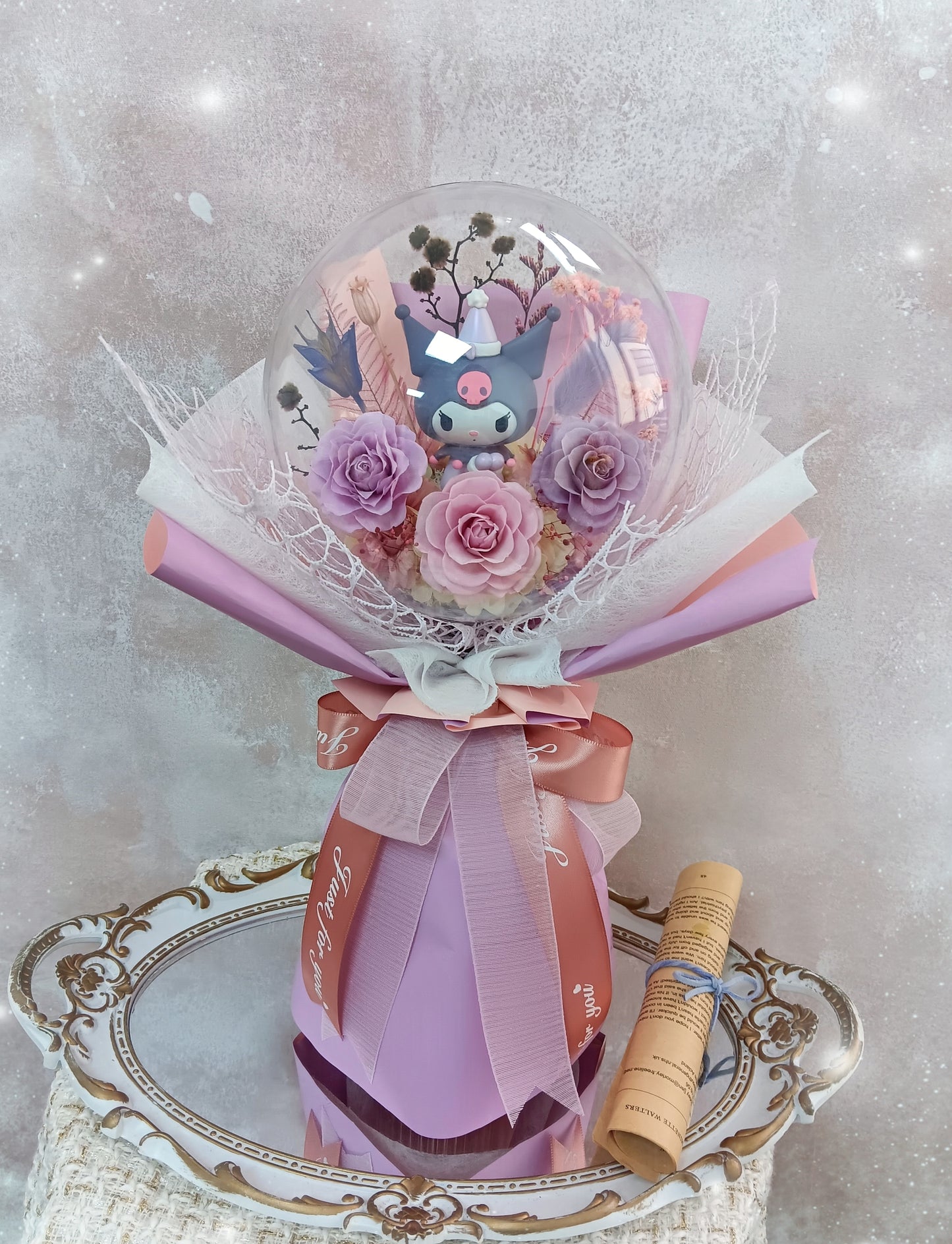 🌸(訂造)kuromi保鮮花波波球花束