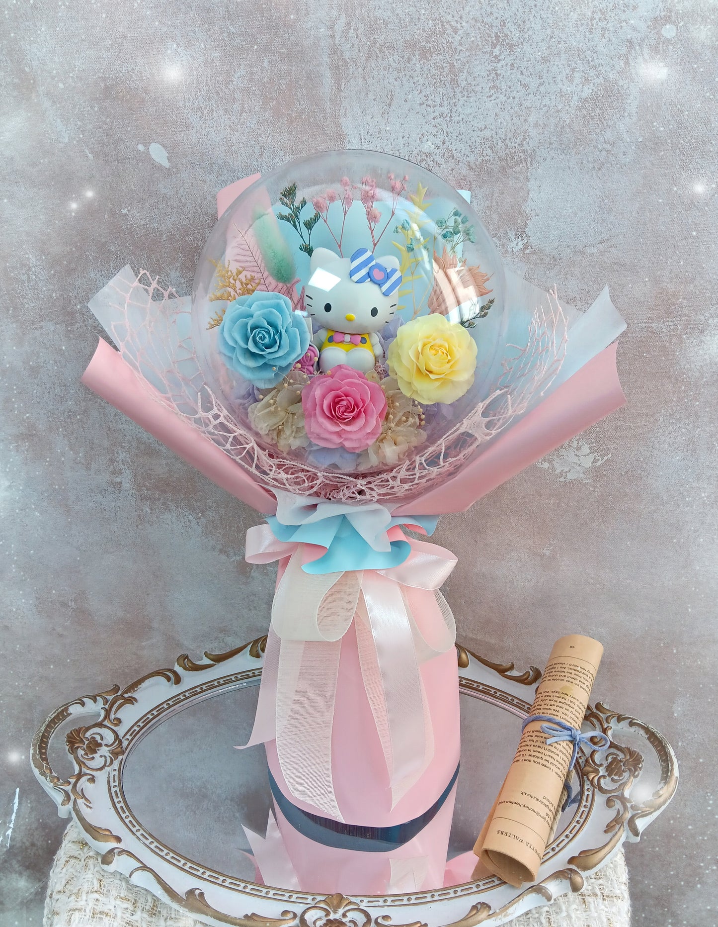 🌸(訂造)Hello Kitty保鮮花波波球花束