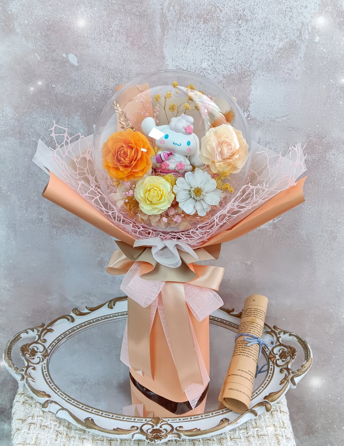 🌸(訂造)玉桂狗保鮮花波波球花束