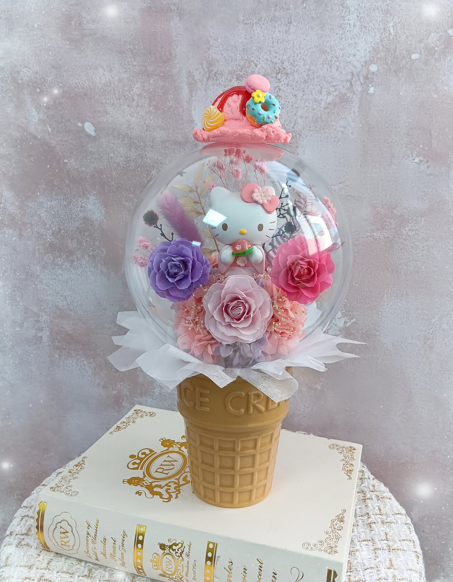 🌸(訂造)Hello Kitty保鮮花波波球雪糕杯