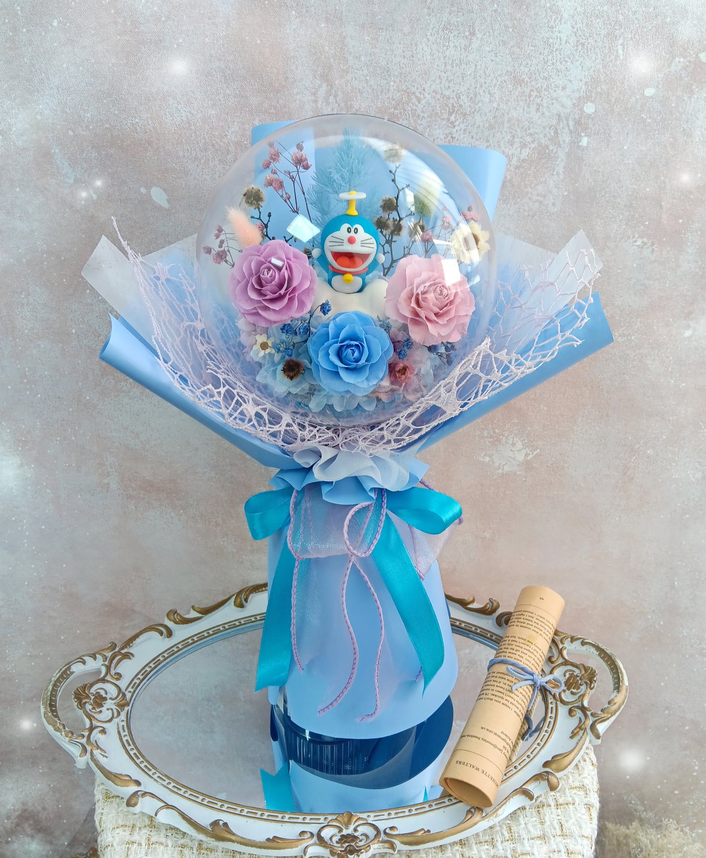 🌸(訂造)多啦A夢保鮮花波波球花束