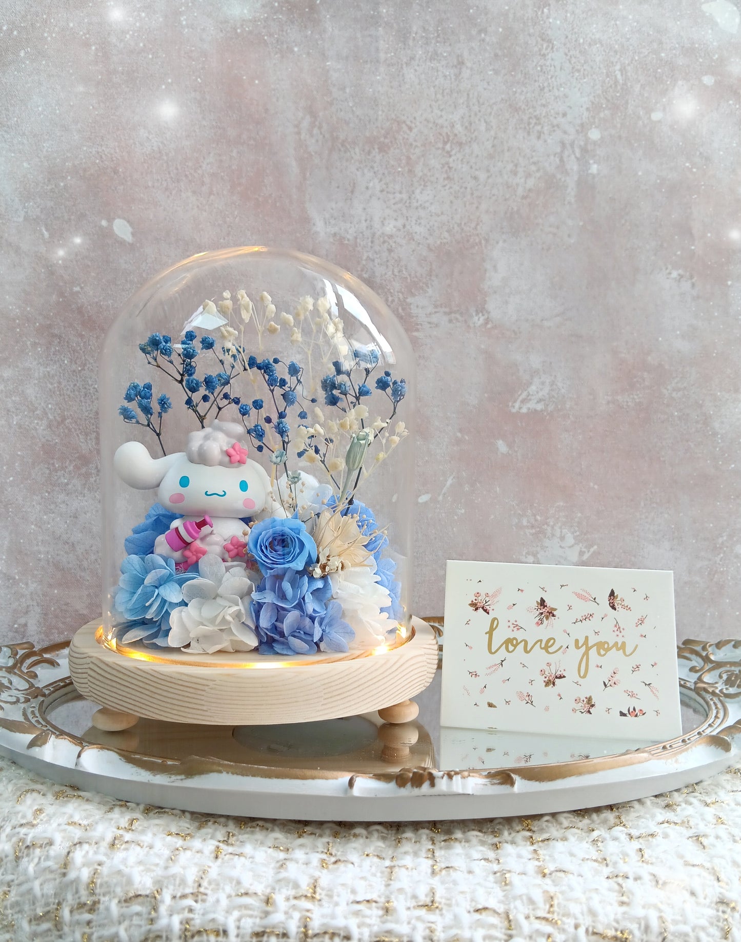 🌸(訂造)玉桂狗保鮮花滿天星玻璃瓶