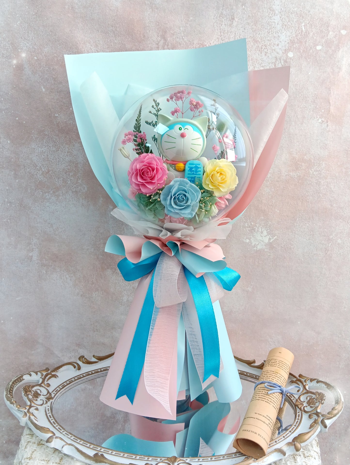 🌸(訂造)多啦A夢保鮮花波波球花束