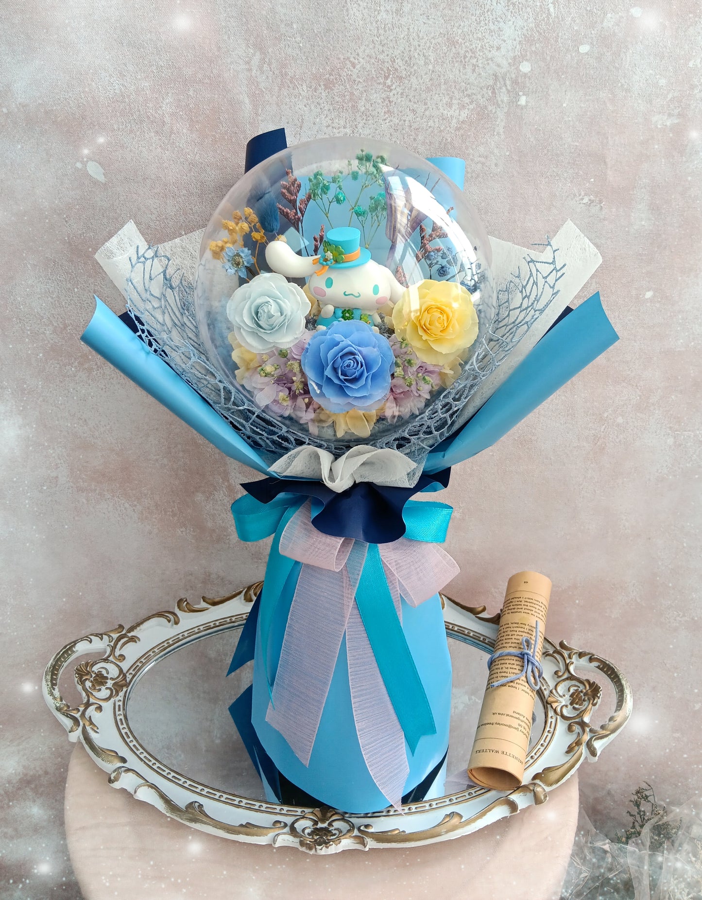 🌸(訂造)玉桂狗保鮮花波波球花束💐