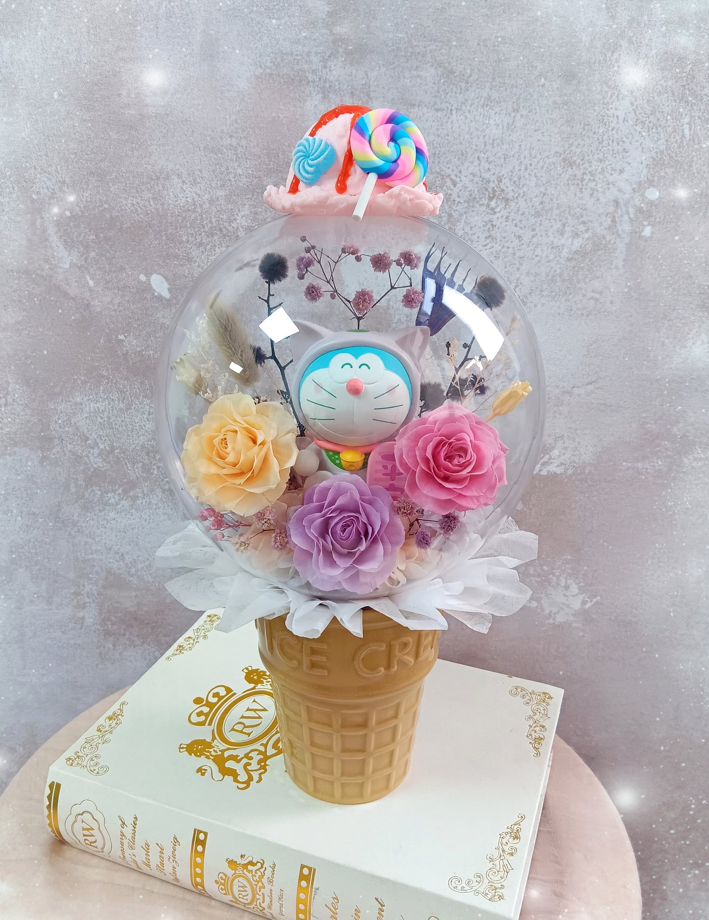 🌸(訂造)多啦A夢保鮮花波波球雪糕杯
