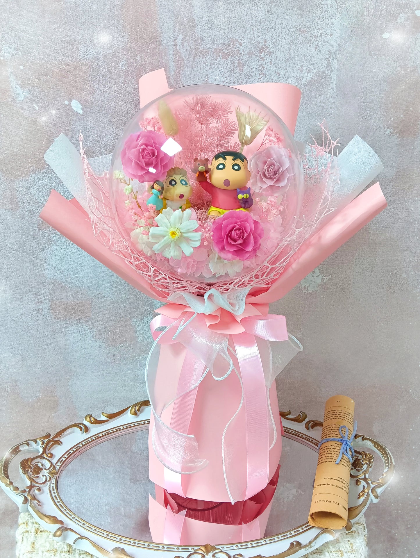 🌸(訂造)蠟筆小新&小葵保鮮花波波球花束