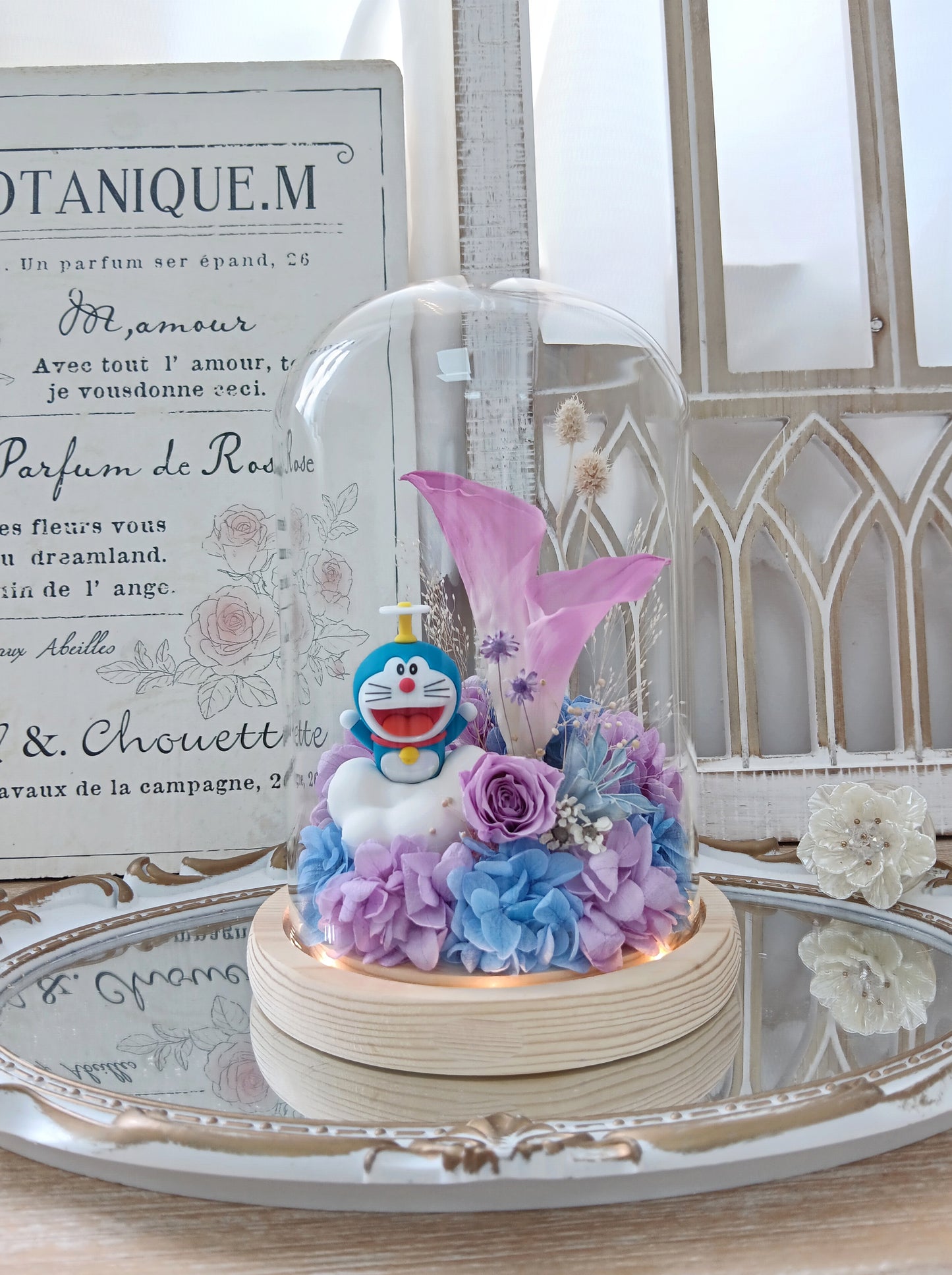 🌸(現貨)多啦A夢保鮮花馬蹄蘭玻璃瓶