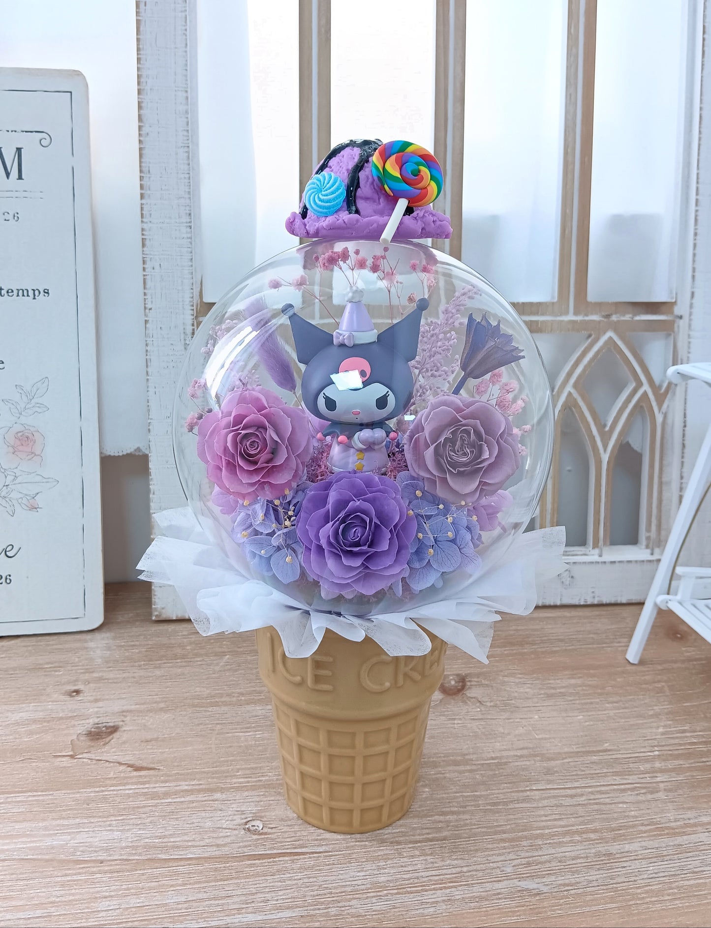 🌸(訂造)Kuromi保鮮花波波球雪糕杯