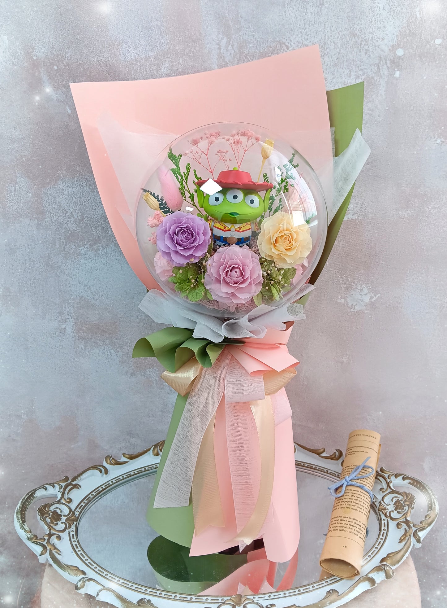 🌸(現貨)三眼仔保鮮花波波球花束