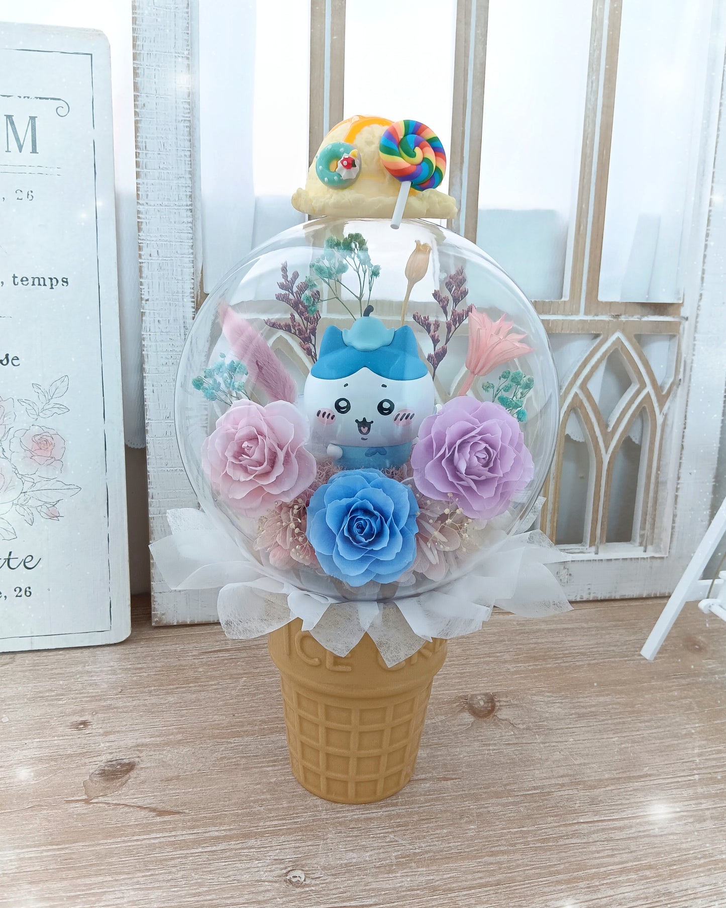 🌸(訂造)Chiikawa-小八 保鮮花波波球雪糕杯