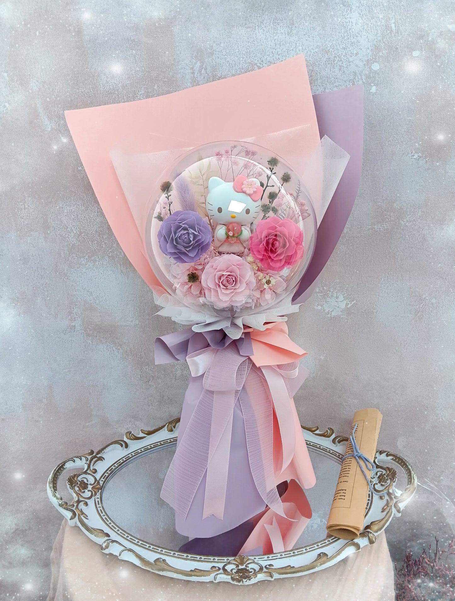 🌸(訂造)Hello Kitty保鮮花波波球花束