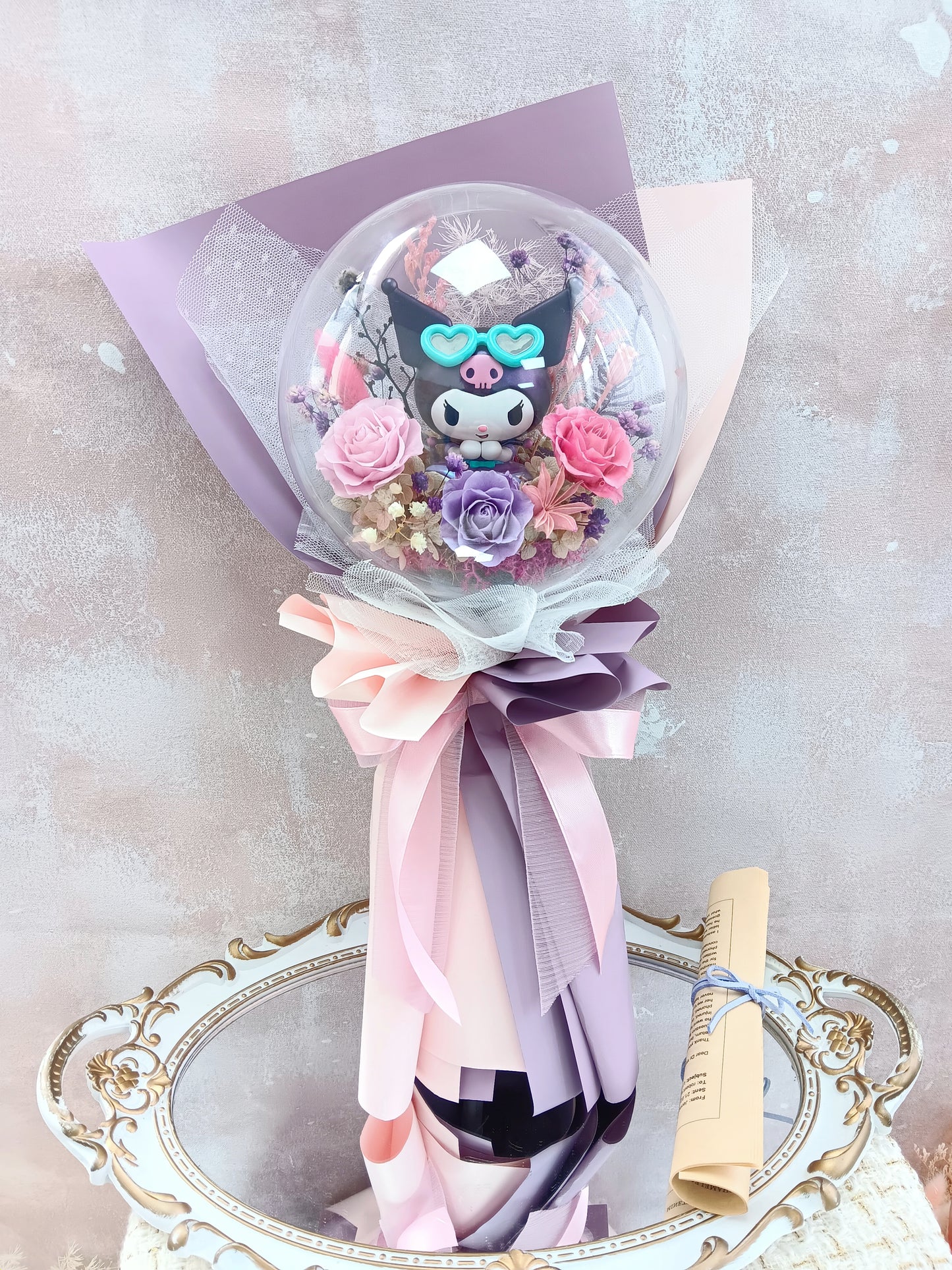 🌸(訂造)Kuromi保鮮花波波球花束