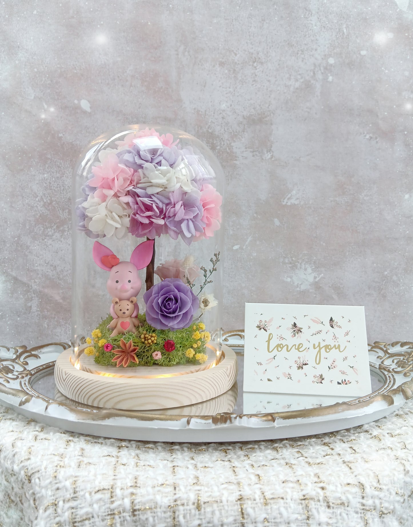 🌸(訂造)豬仔保鮮花繡球樹玻璃瓶