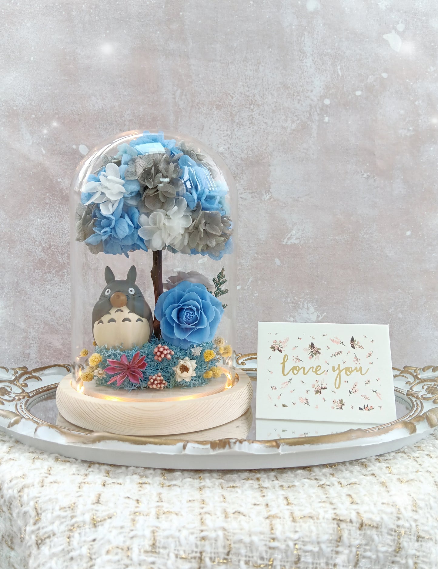 🌸(訂造)龍貓保鮮花繡球樹玻璃瓶