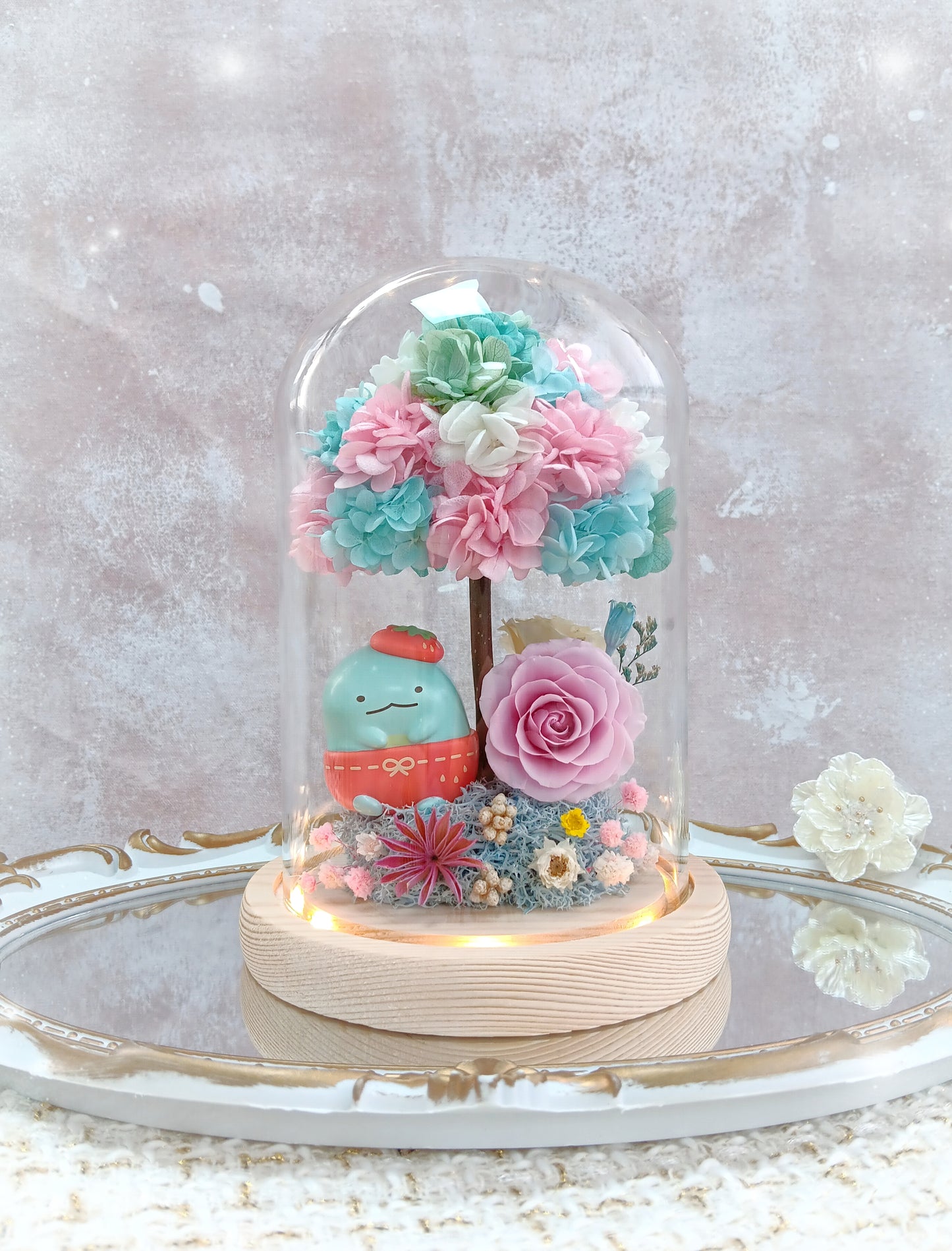 🌸(訂造)角落生物保鮮花繡球樹玻璃瓶