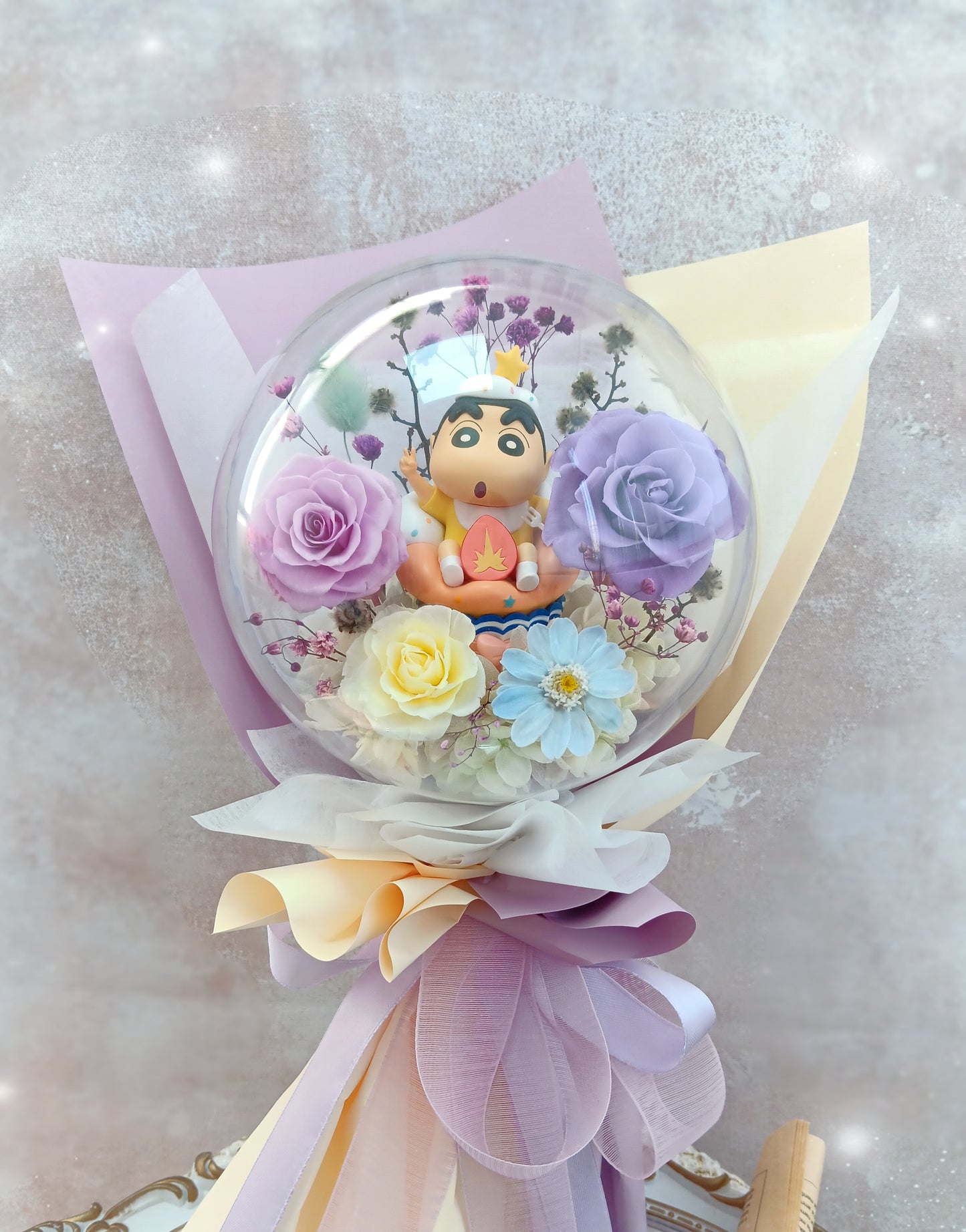 🌸(訂造)蠟筆小新保鮮花波波球花束