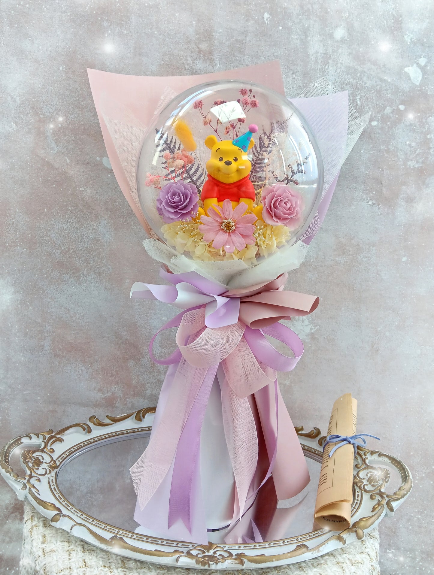 🌸(現貨)限時優惠價✨️Winnie the Pooh保鮮花波波球花束