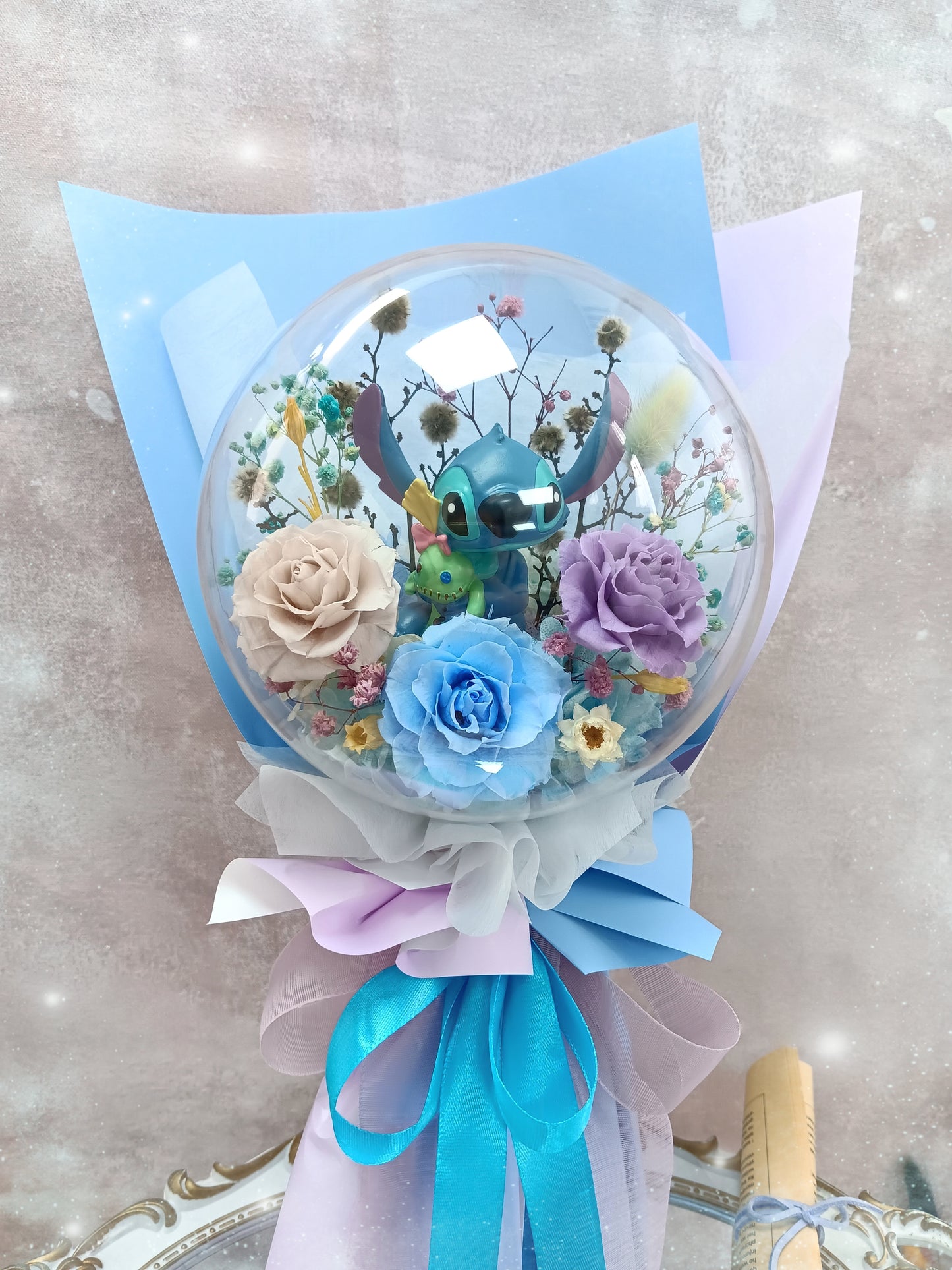 🌸(訂造)吏迪仔保鮮花波波球花束