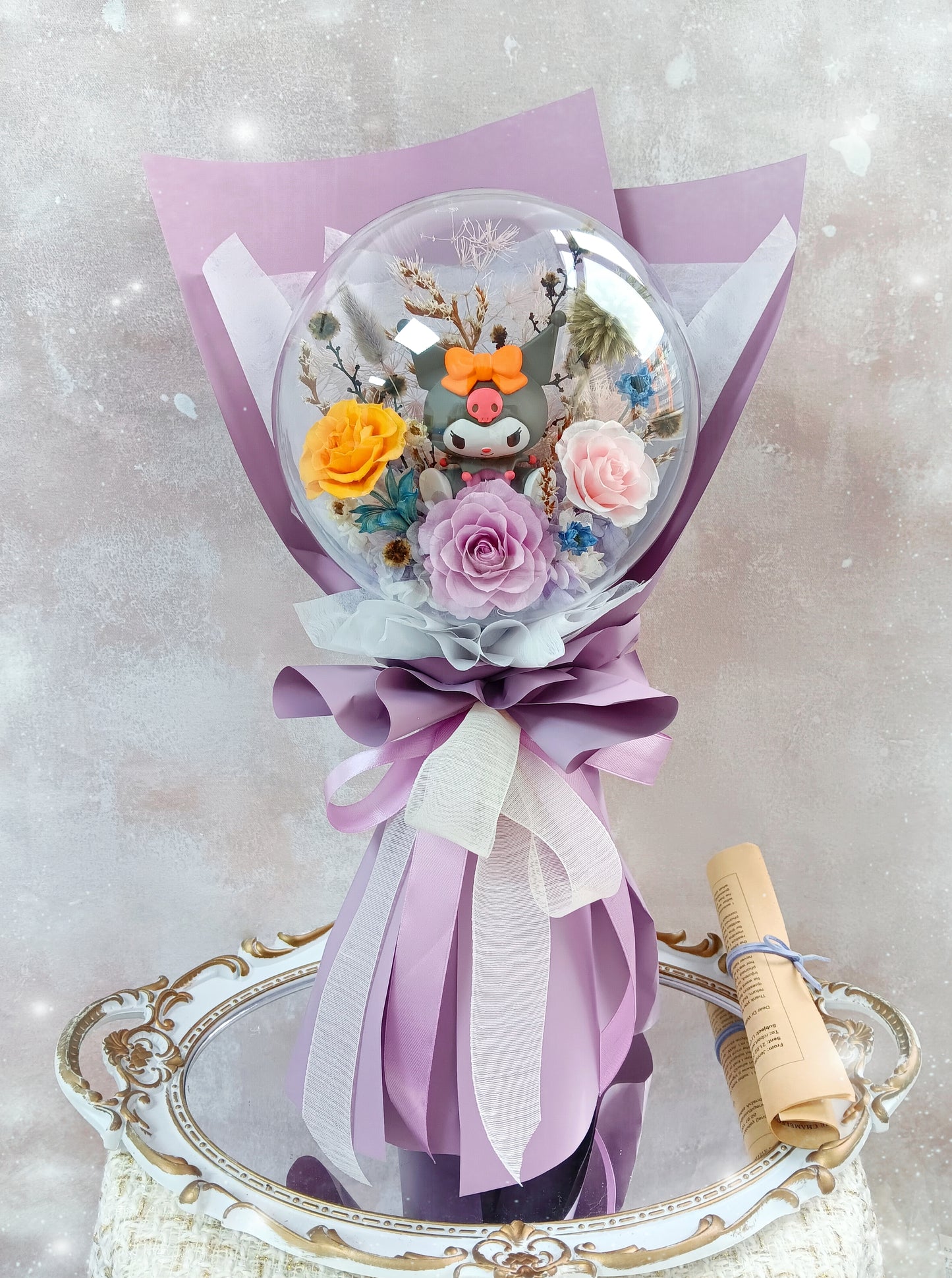 🌸(訂造)Kuromi保鮮花波波球花束