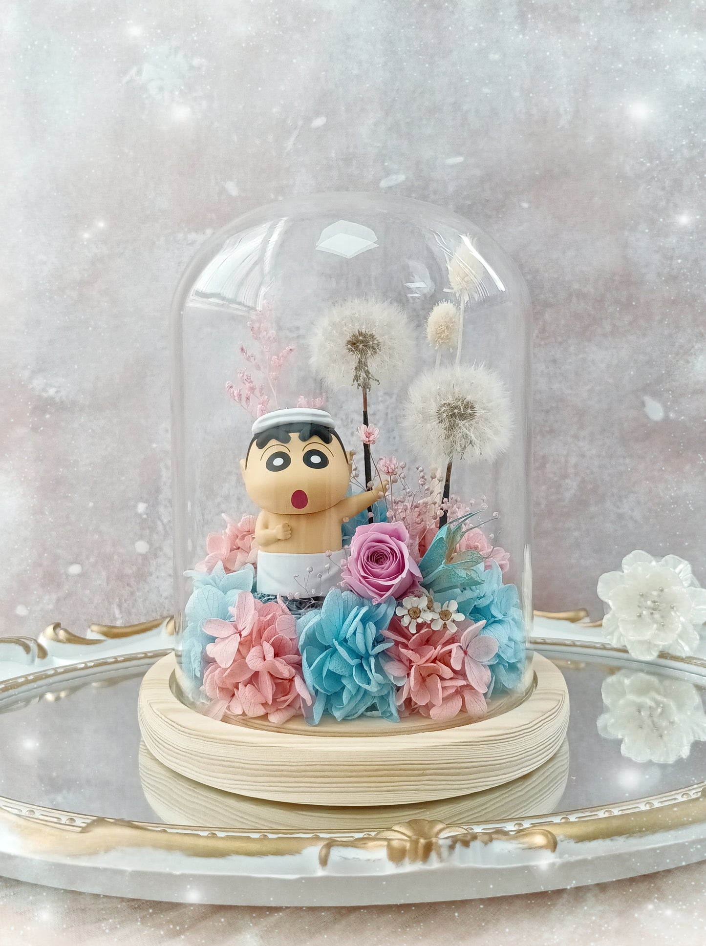 🌸(訂造)蠟筆小新保鮮花蒲公英玻璃瓶