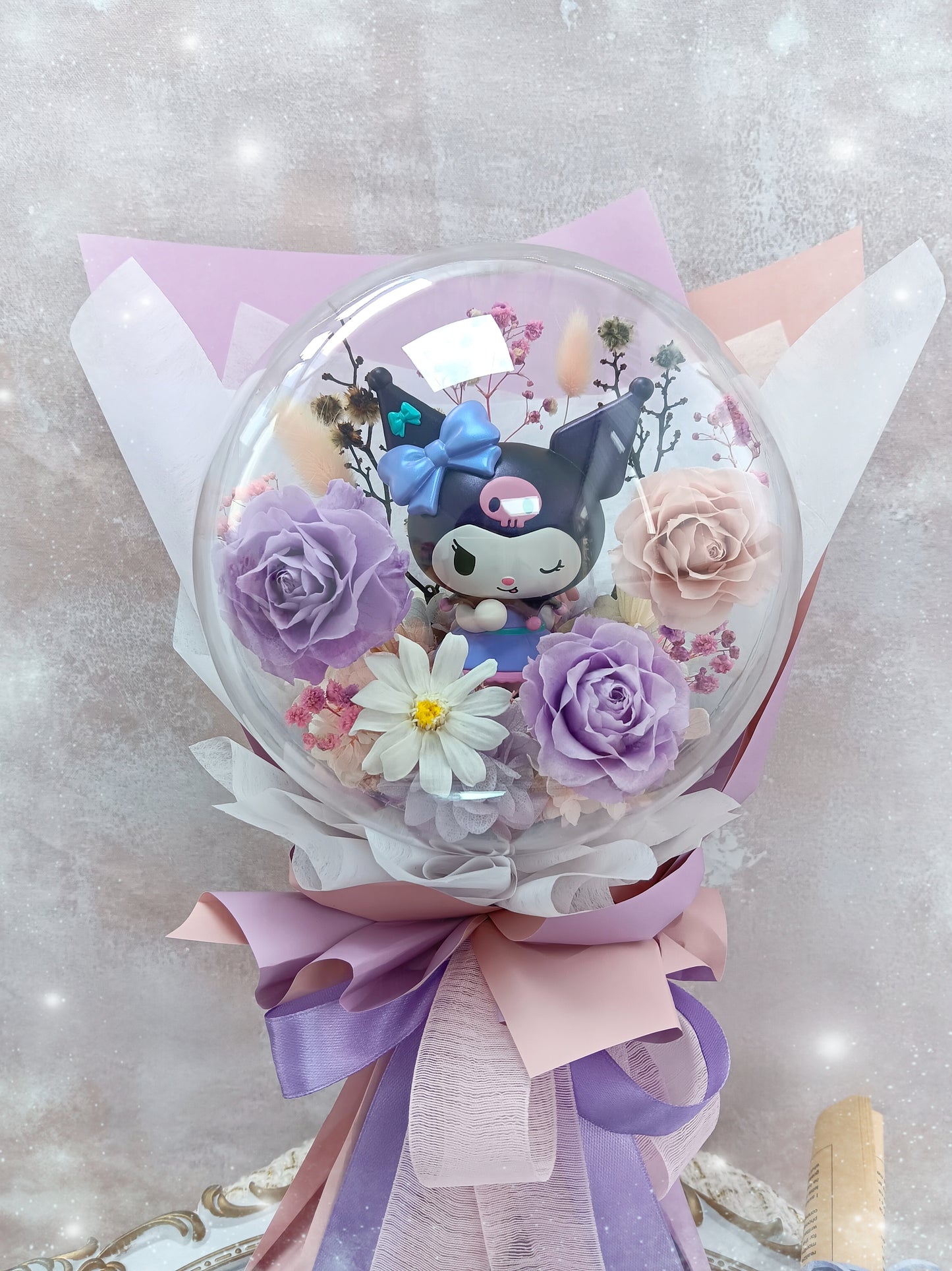 🌸(訂造)kuromi保鮮花波波球花束