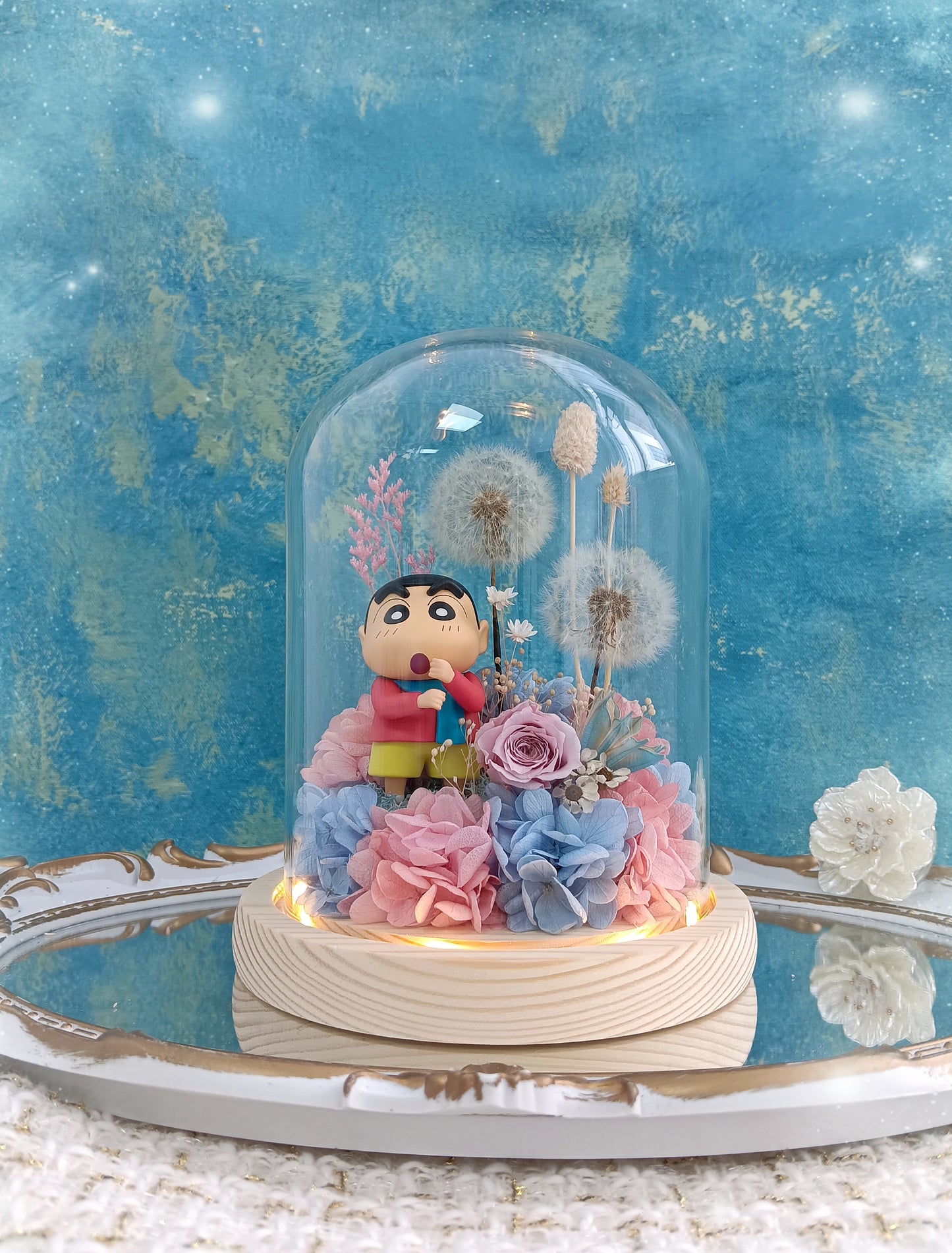 🌸(訂造)蠟筆小生保鮮花蒲公英玻璃瓶