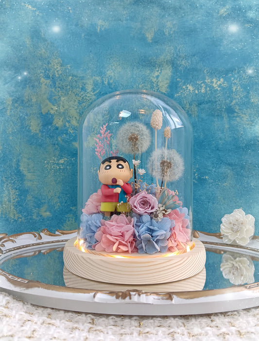 🌸(訂造)蠟筆小生保鮮花蒲公英玻璃瓶