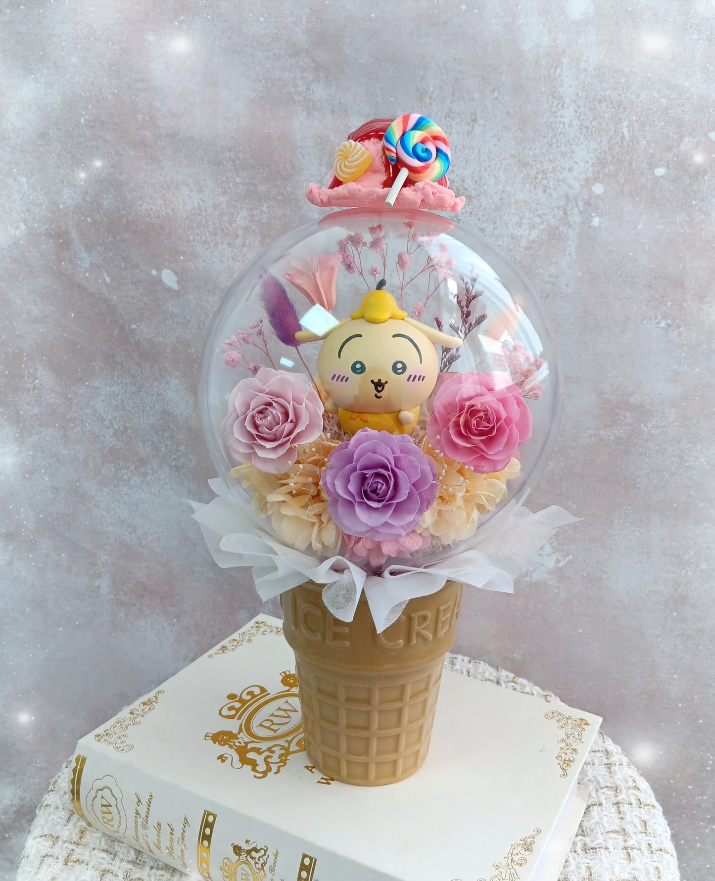 🌸(訂造)Chiikawa-兔兔 保鮮花波波球雪糕杯