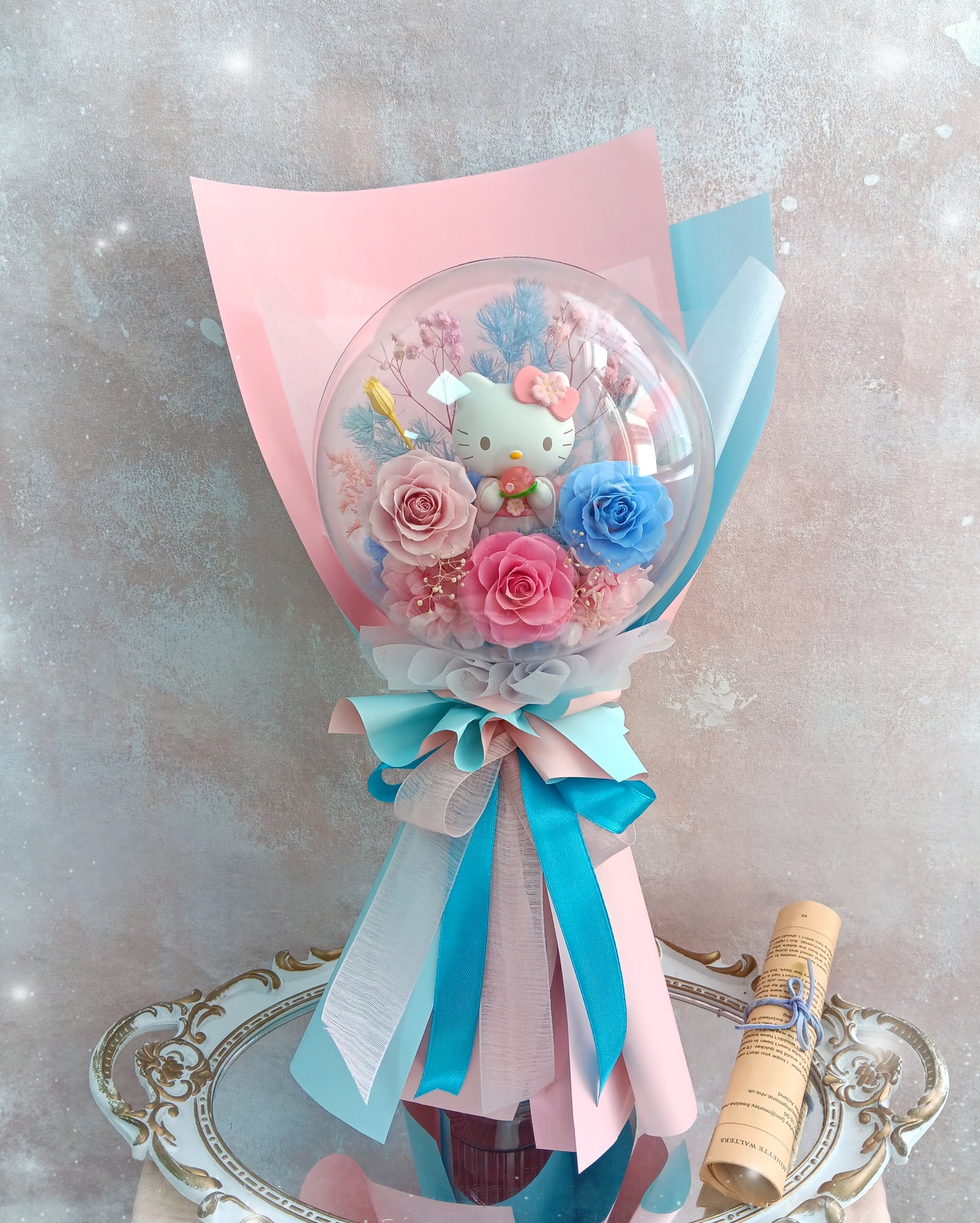 🌸(訂造)Hello Kitty保鮮花波波球花束