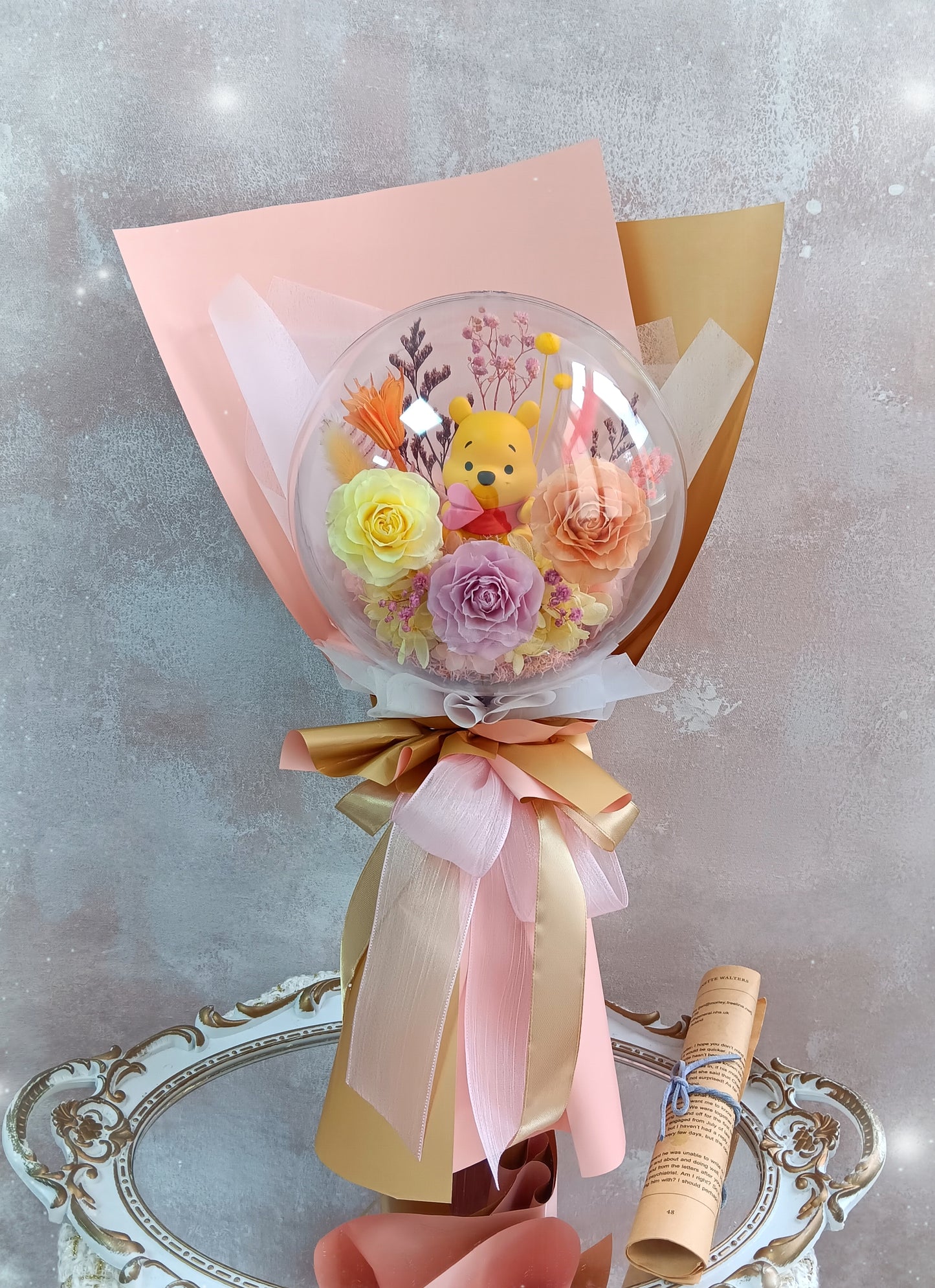 🌸(現貨)Winnie the Pooh保鮮花波波球花束