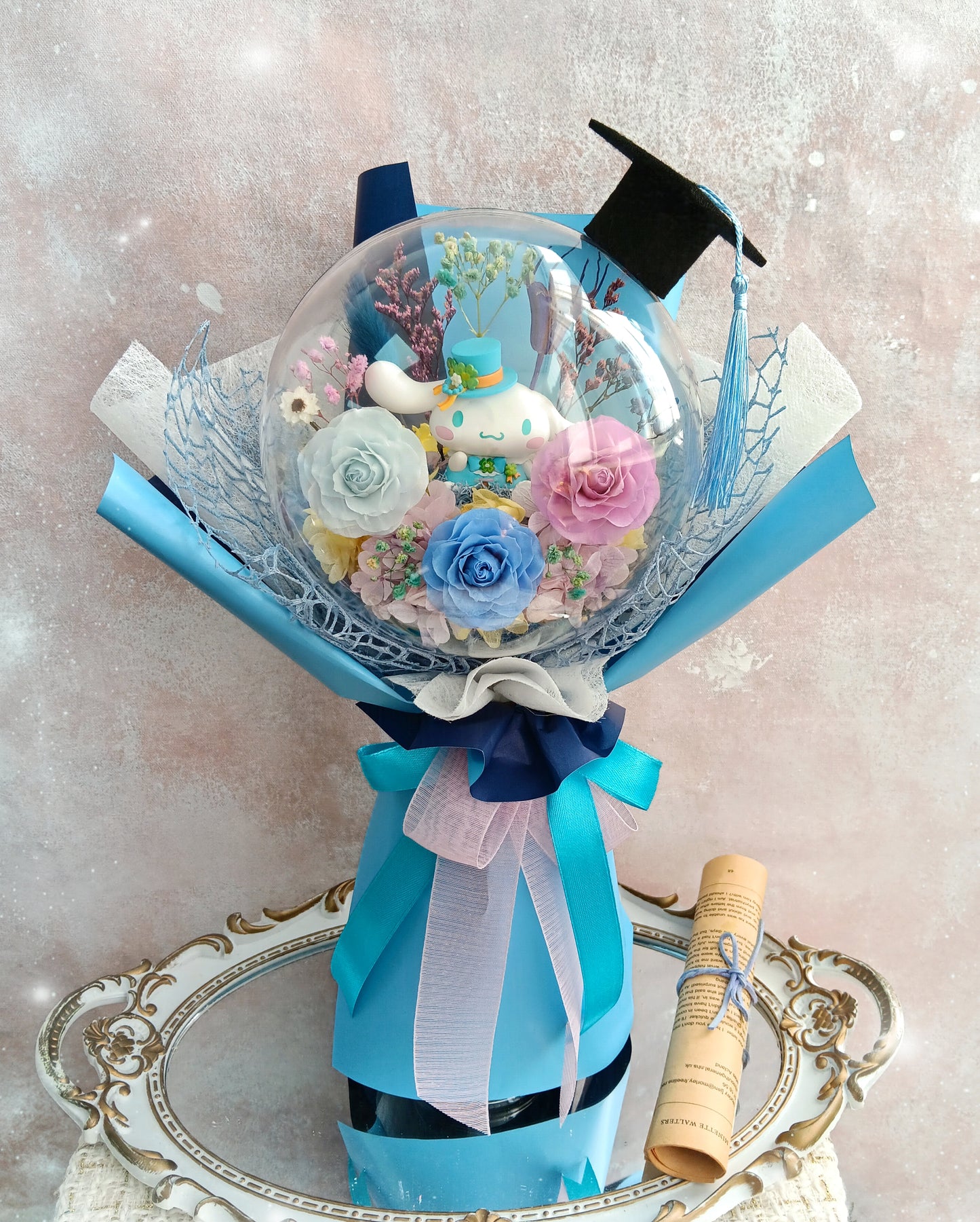 🌸(訂造)玉桂狗保鮮花波波球花束💐