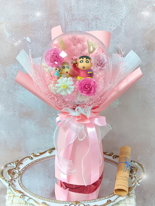 🌸(訂造)蠟筆小新＆小葵保鮮花波波球花束