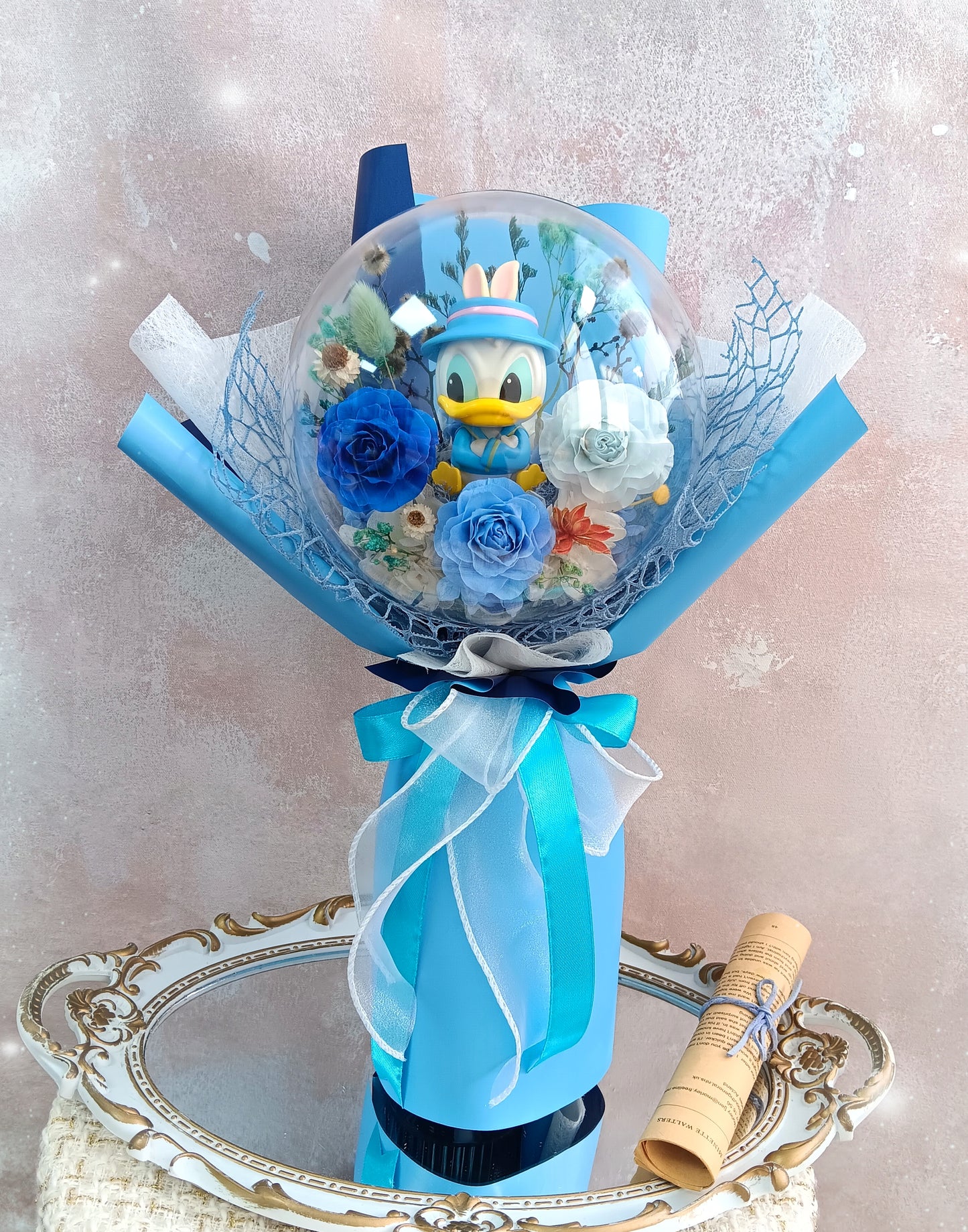 🌸(訂造)唐老鴨保鮮花波波球花束