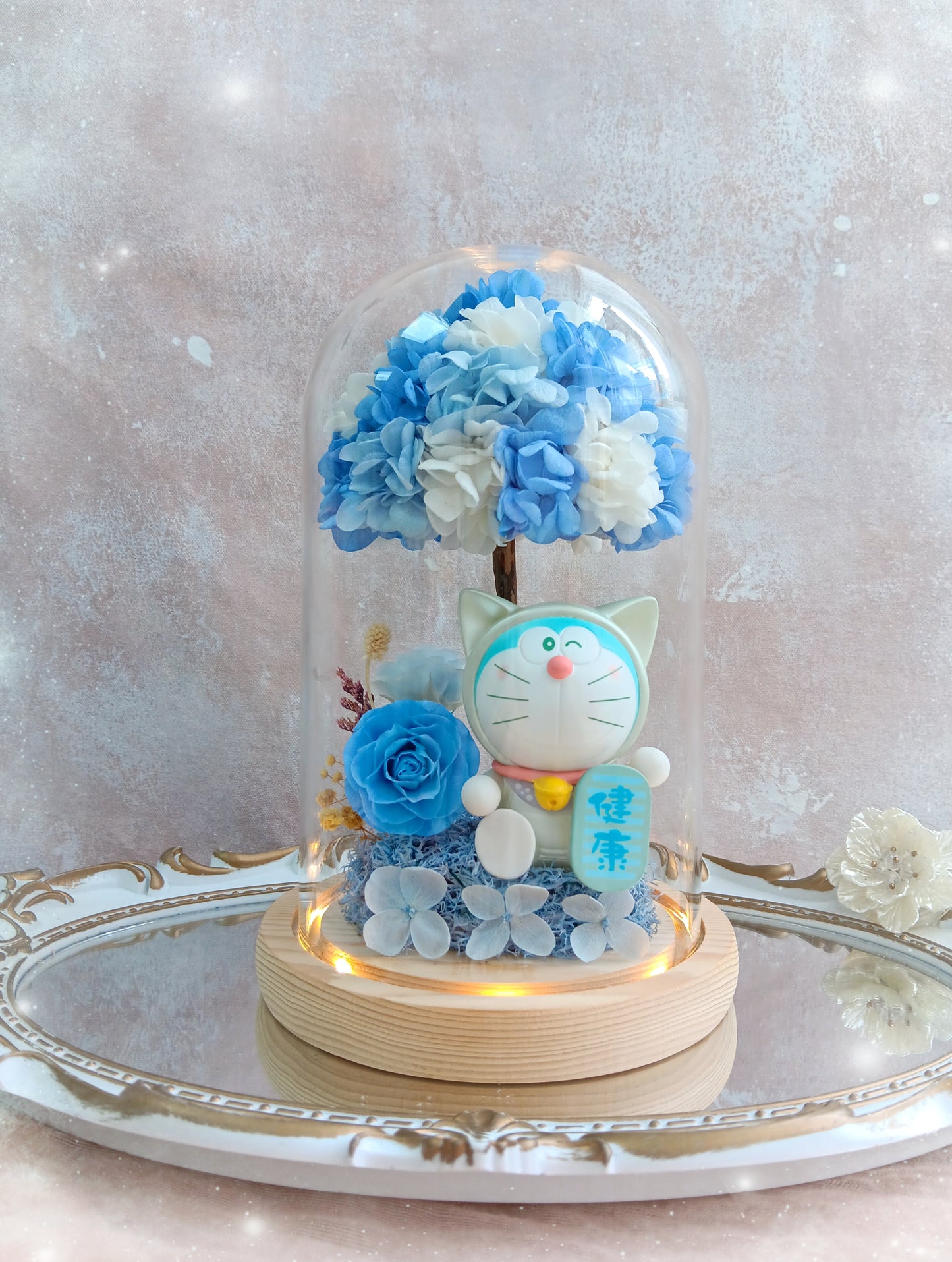 🌸(訂造)多啦A夢保鮮花繡球樹玻璃瓶