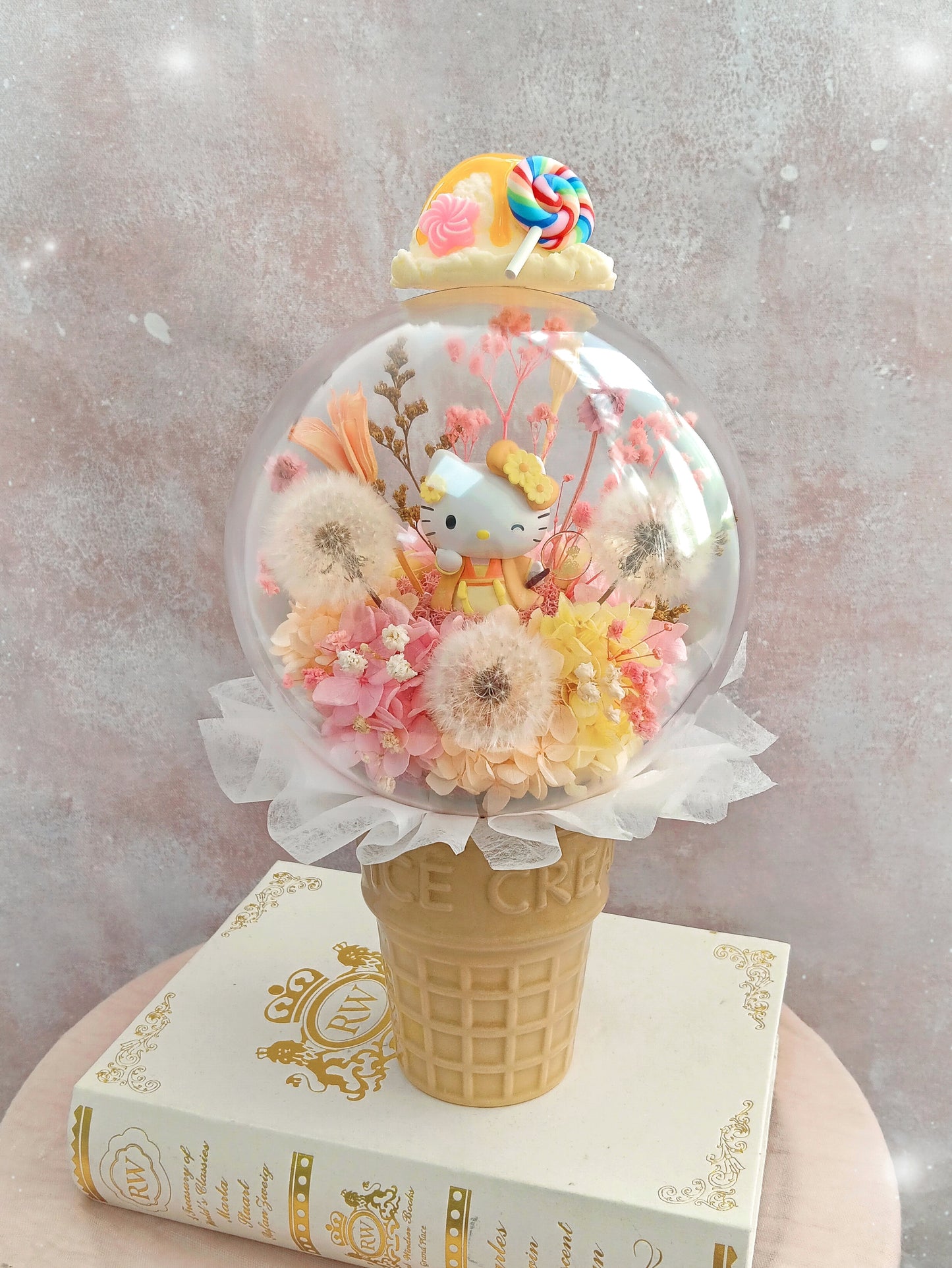 🌸(訂造)Hello Kitty保鮮花蒲公英波波球雪糕杯