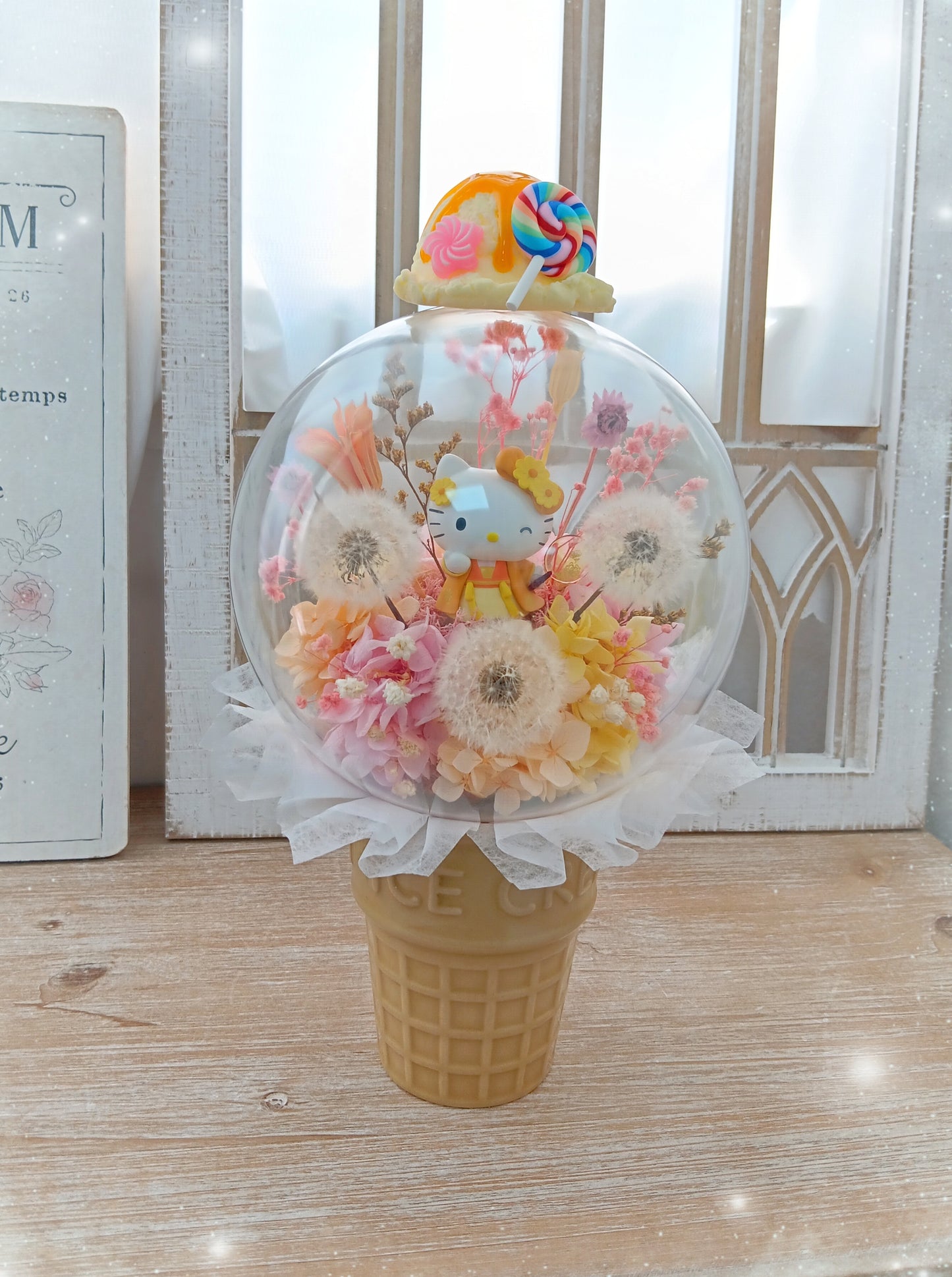 🌸(訂造)Hello Kitty保鮮花蒲公英波波球雪糕杯