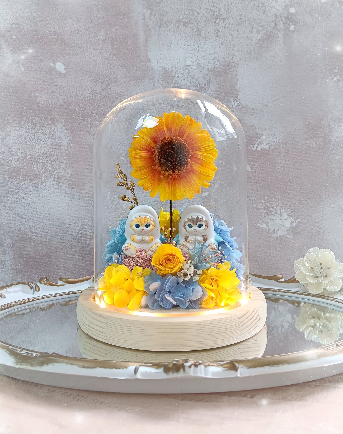 🌸(訂造)鯊魚貓保鮮花向日葵玻璃瓶