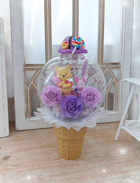 🌸(訂造)Winnie the Pooh保鮮花波波球雪糕杯