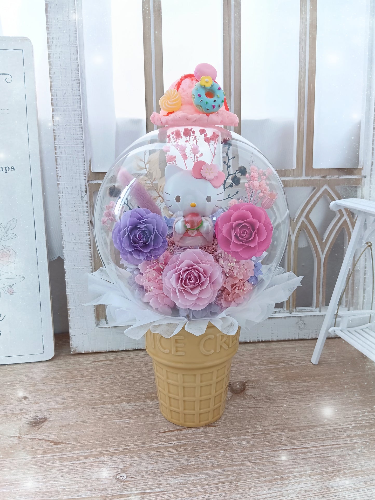 🌸(訂造)Hello Kitty保鮮花波波球雪糕杯