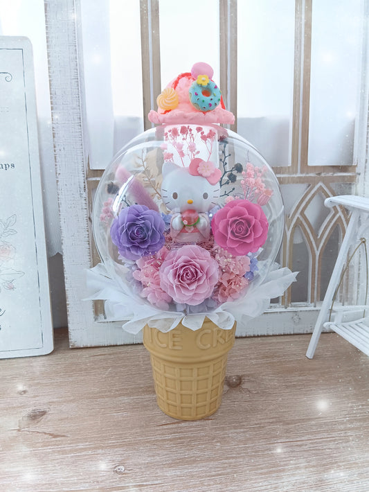 🌸(訂造)Hello Kitty保鮮花波波球雪糕杯