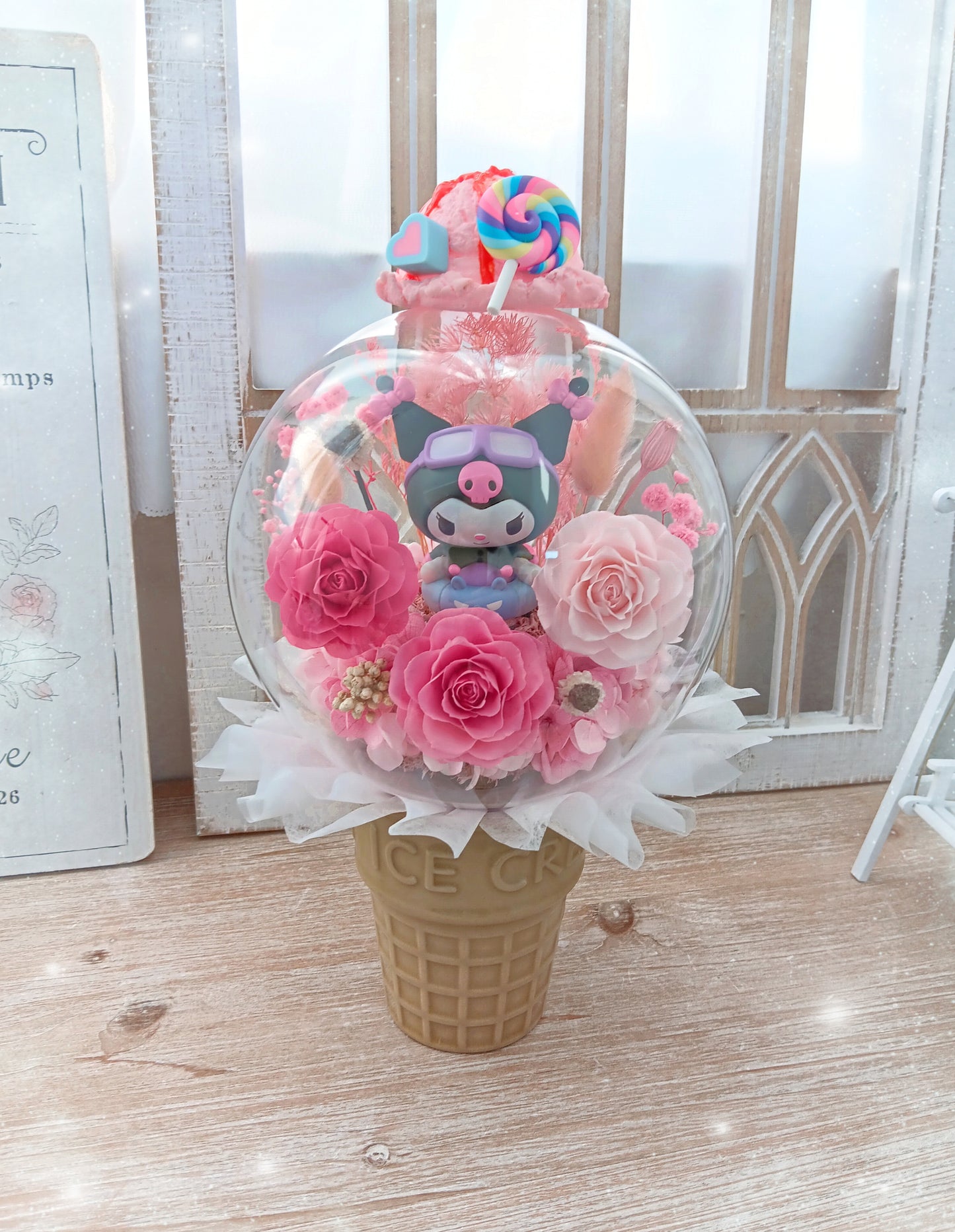 🌸(訂造)Kuromi保鮮花波波球雪糕杯