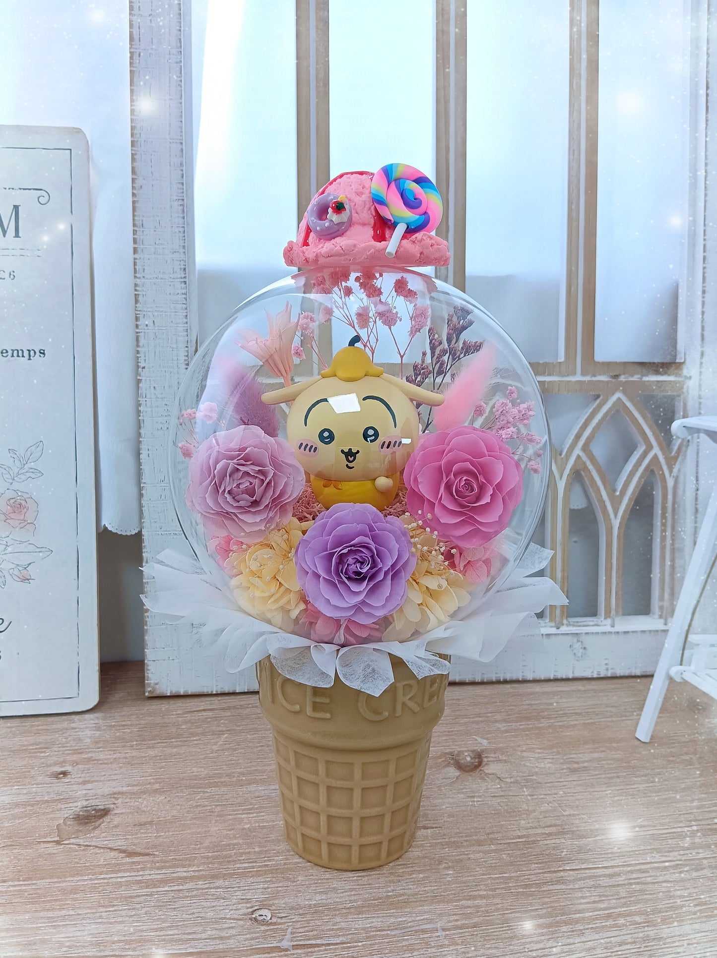 🌸(訂造)Chiikawa-兔兔 保鮮花波波球雪糕杯