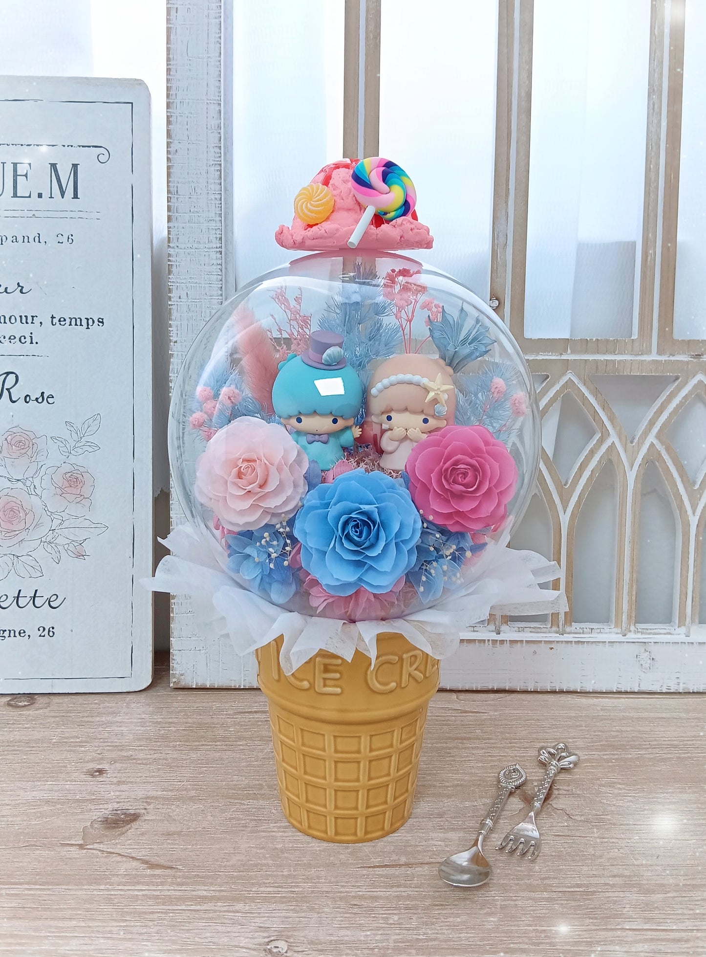 🌸(訂造)little twin stars保鮮花波波球雪糕杯