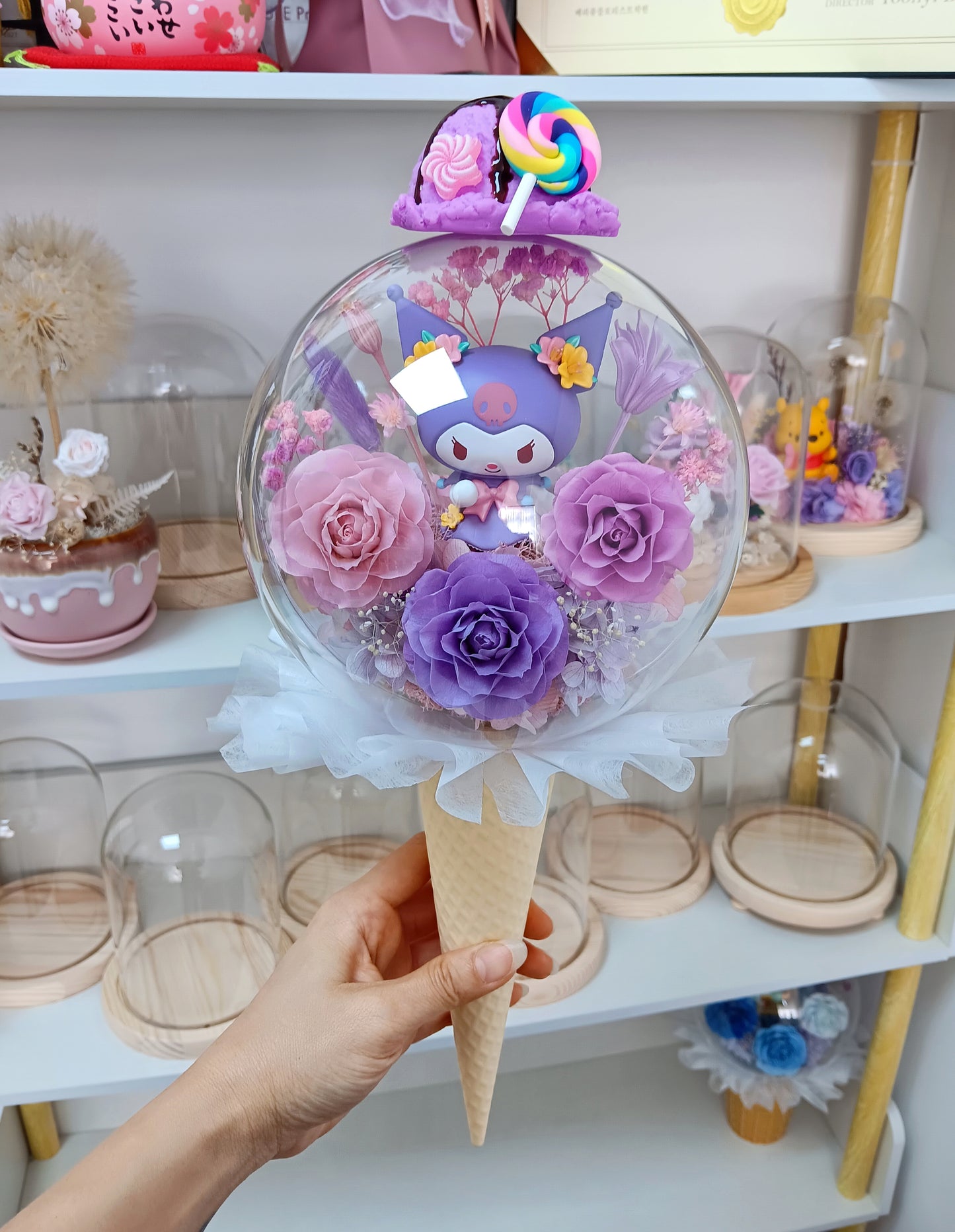 🌸(現貨)Kuromi保鮮花波波球雪糕筒