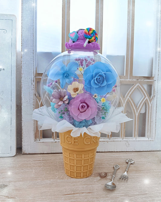 🌸(訂造)保鮮花蘭花玫瑰波波球雪糕杯