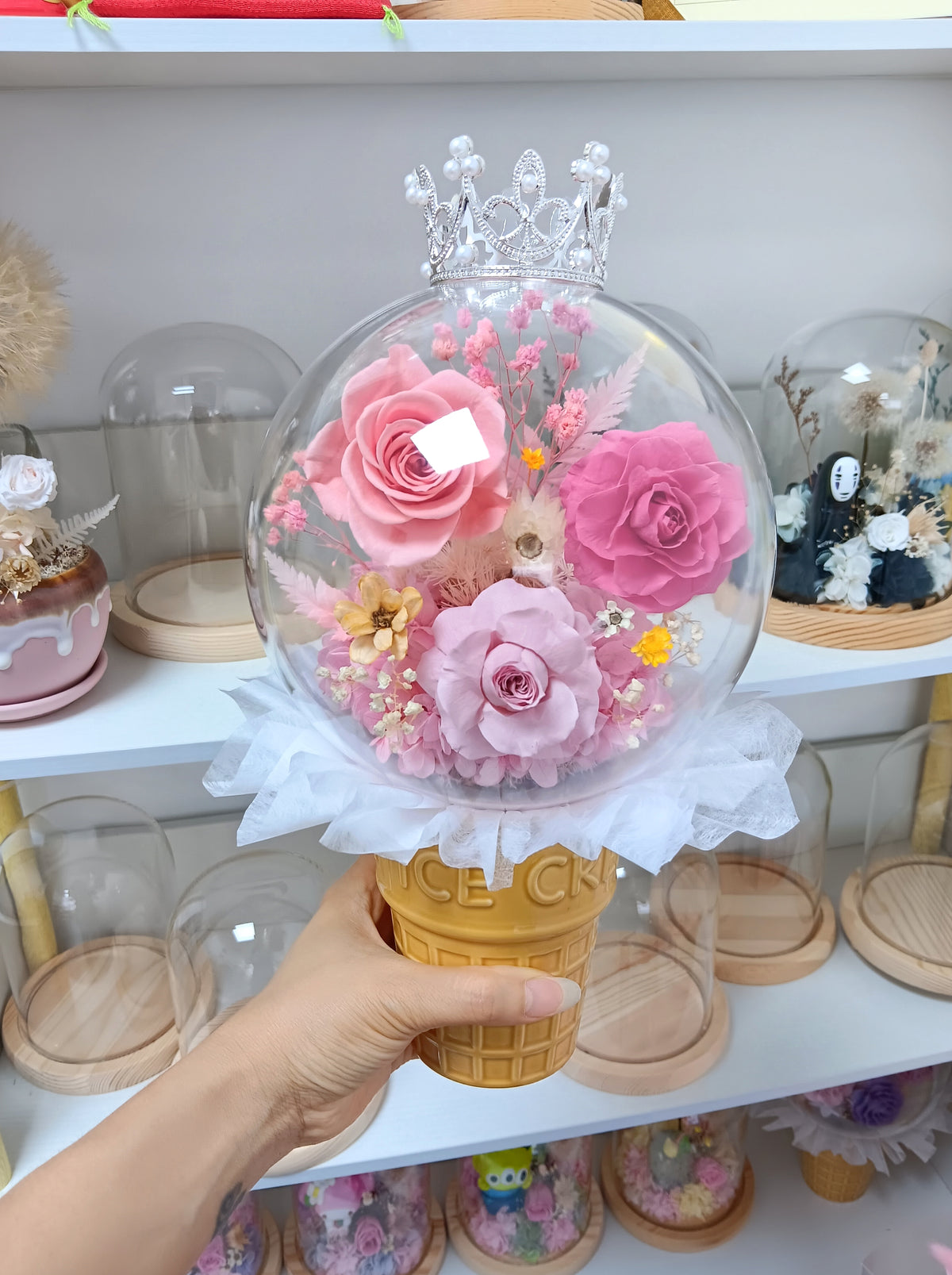 🌸(訂造)皇冠保鮮花波波球雪糕杯👑